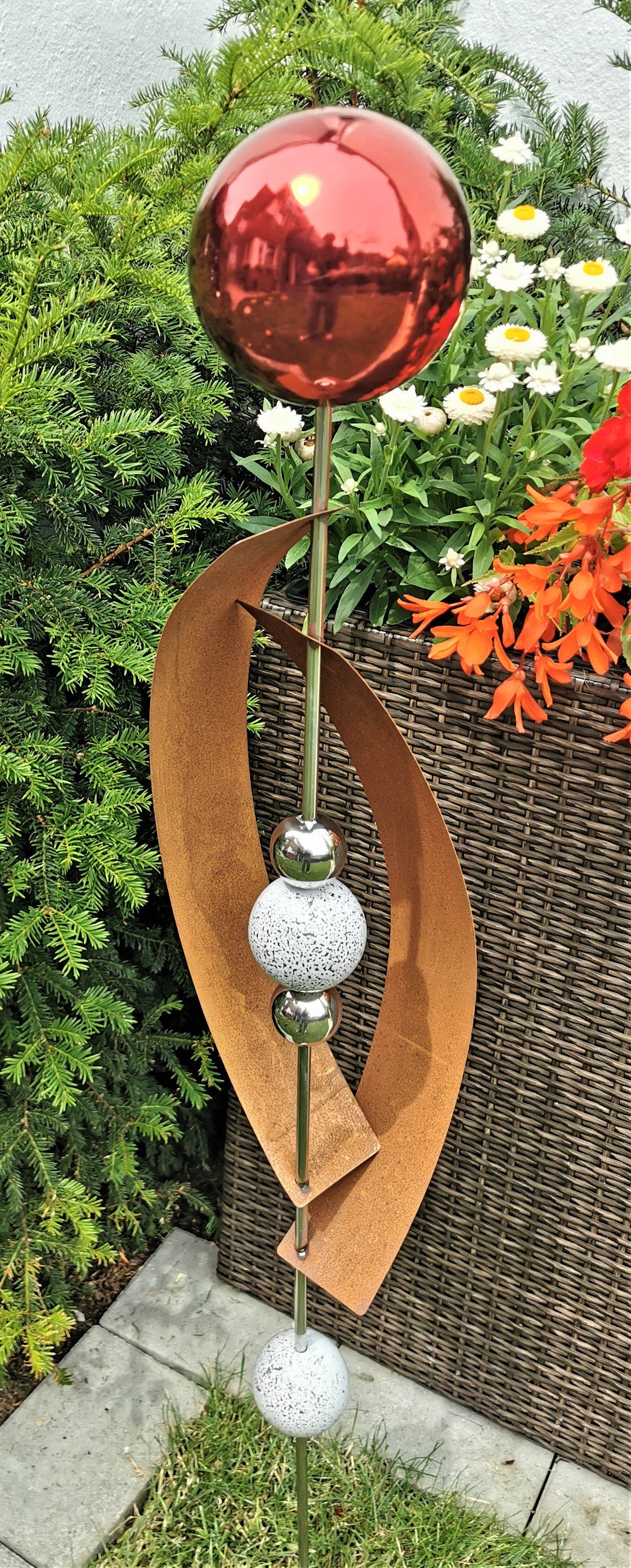 neue Produkte verkaufen Jürgen Bocker Garten-Ambiente rot 145 Deimos Rost Kugel Roststecker poliert cm Cortenstahl Skulptur Gartenstecker & Beetstecker Rosenkugel Dekostecker Edelstahl Gartenstecker