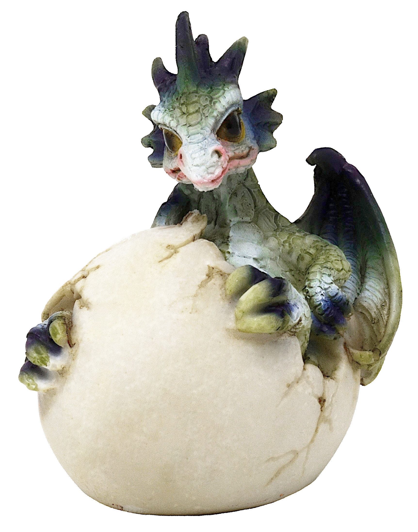 MystiCalls Fantasy-Figur Kleiner Drache im Drachenei grün Drachenfigur Fantasy Ei Figur (1 St), Perfekt zu jedem Anlass - Geburtstag, Weihnachten
