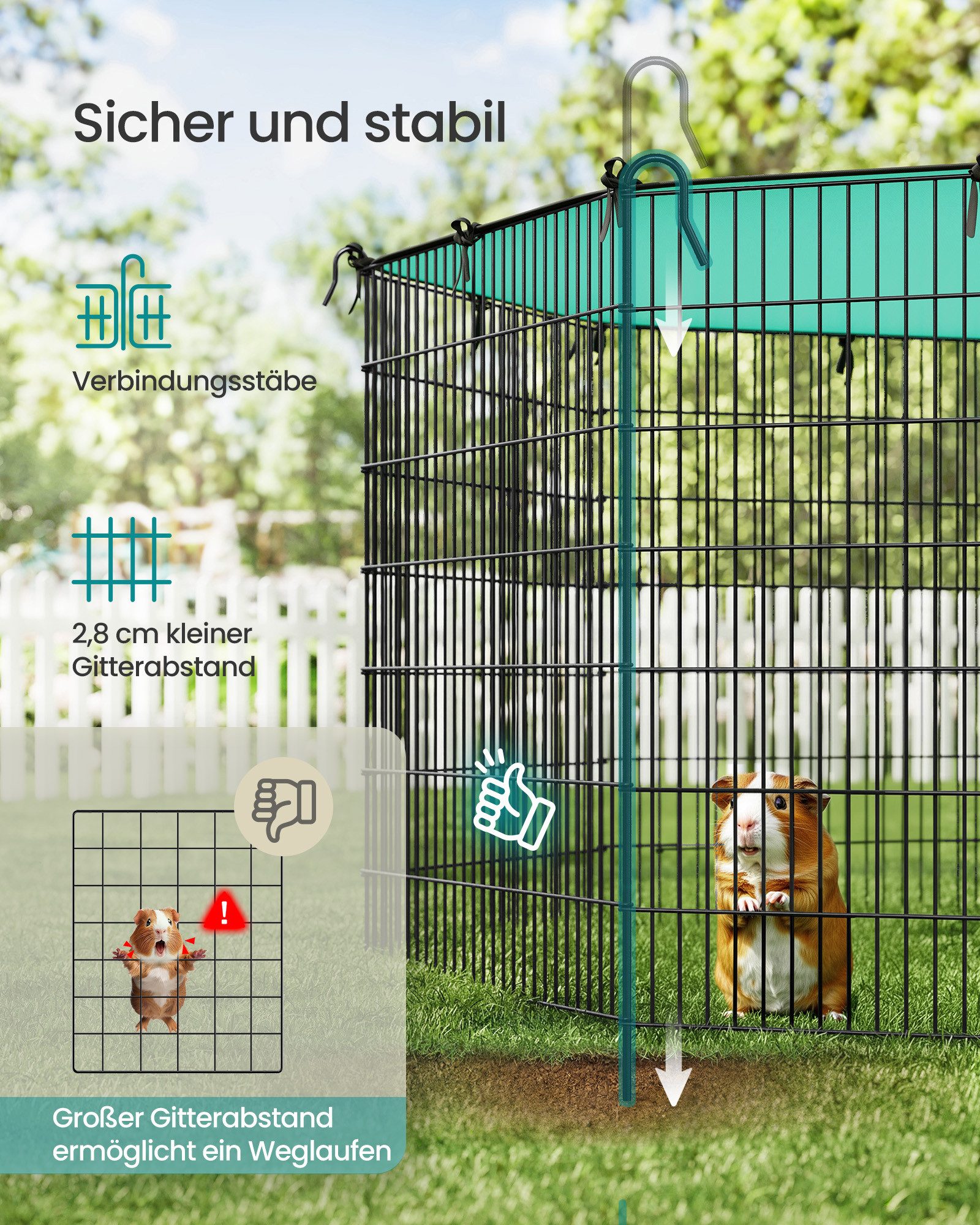 SONGMICS Kleintierkäfig, mit Abdeckung, Freigehege, atmungsaktiv, Sonnenschutz, Länge 175cm
