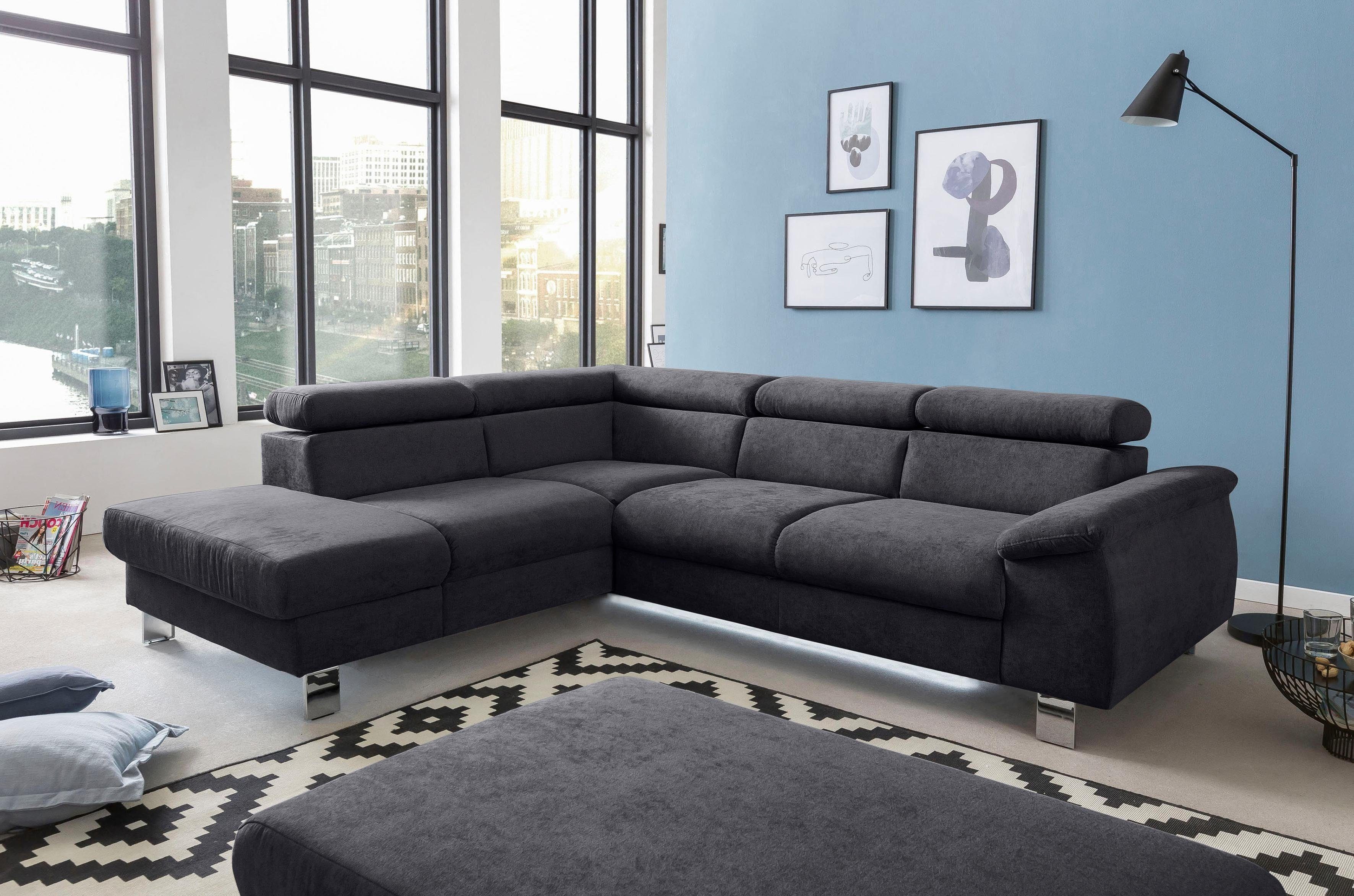 COTTA Ecksofa Komaris L-Form, B: 249 cm, mit Kopfteilverstellung, optional Bettfunktion, Bettkasten & Licht