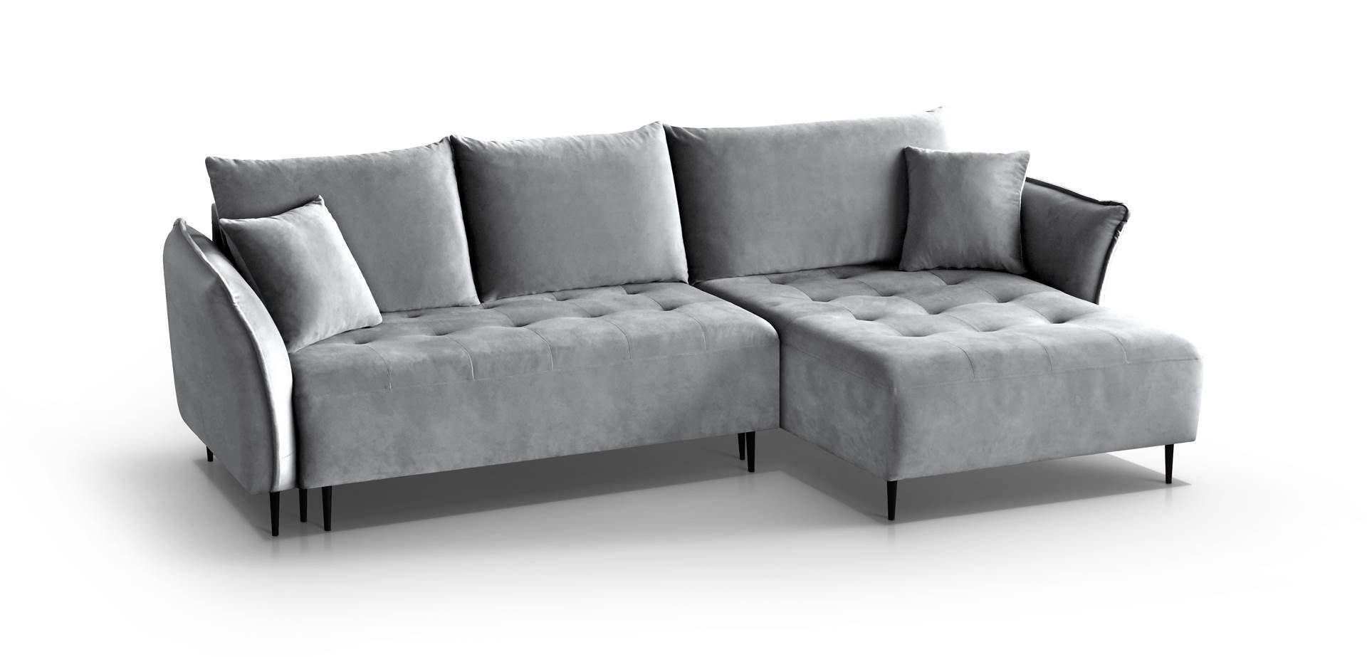 Beautysofa Polsterecke Bali, mit Schlaffunktion, Bettkasten, universelle Ottomane, Polsterecksofa mit schwarze Metallbeine,Schlafcouch