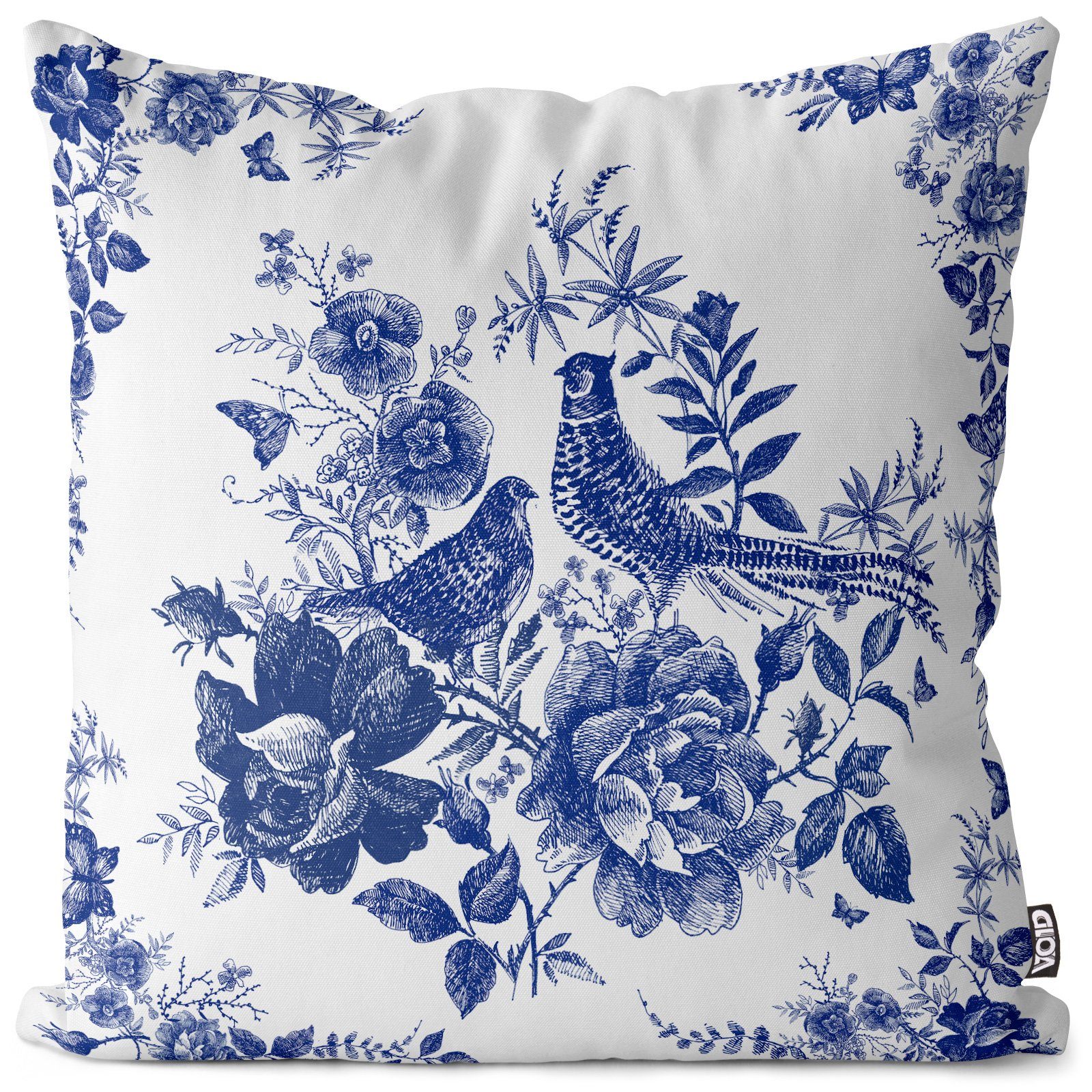 VOID Kissenbezug, (1 Stück), Fliesen Blau Weiss ration Landhaus Stil Rosen Blumen Blüten Garten Ba