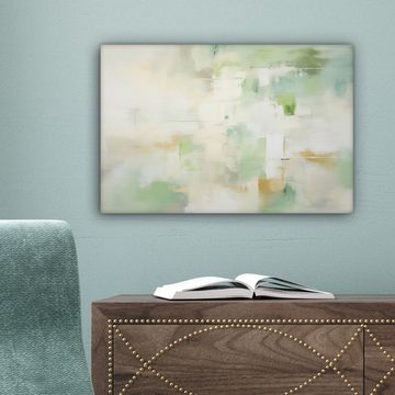 OneMillionCanvasses® Leinwandbild Abstrakt - Kunst - Weiß - Grün - Modern, Grün, Weiß (1 St), Leinwand Bilder Klein, Wand Dekoration 30x20 cm