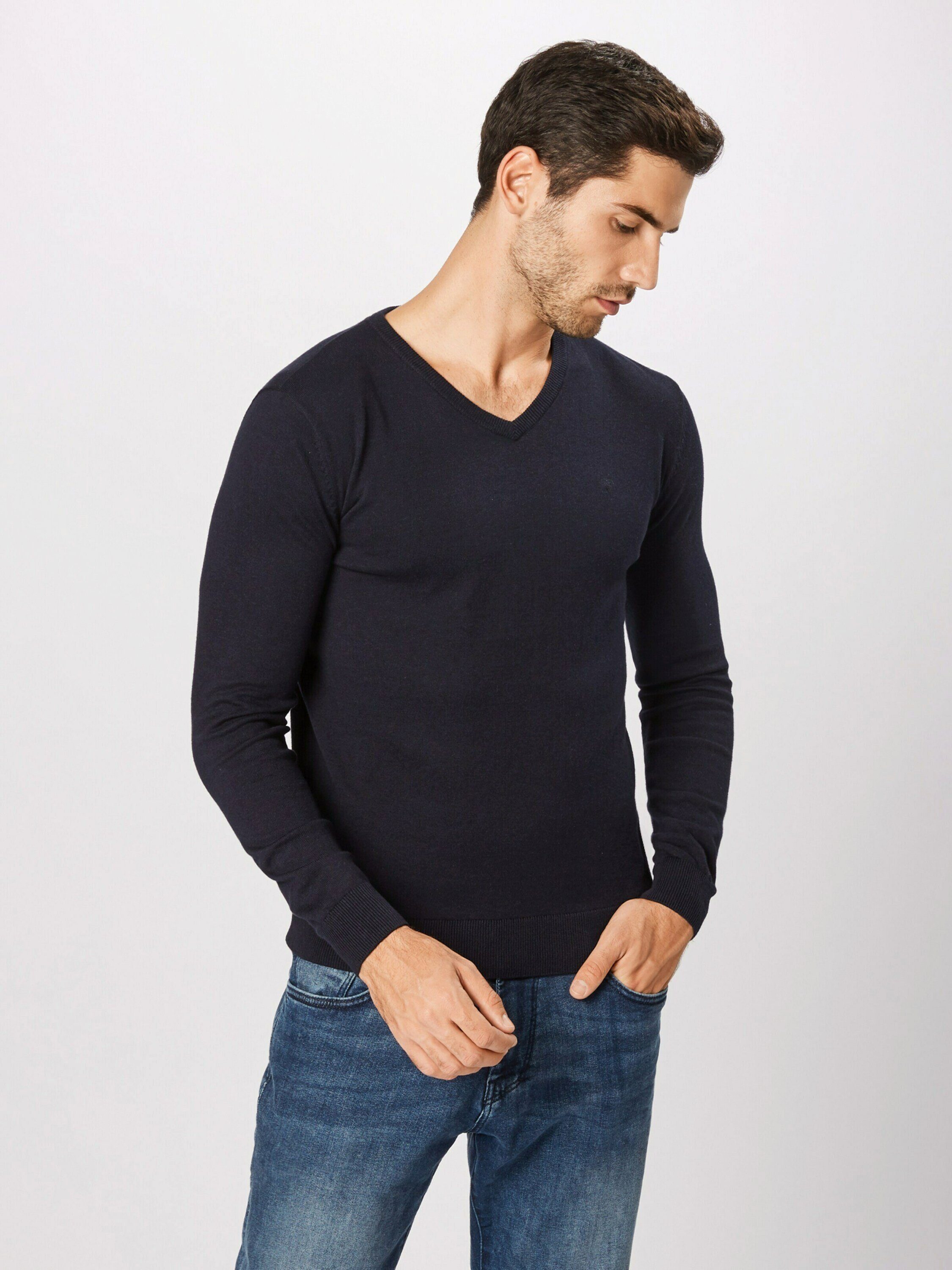 13160 Melange Knitted (1-tlg) Navy TAILOR Strickpullover TOM