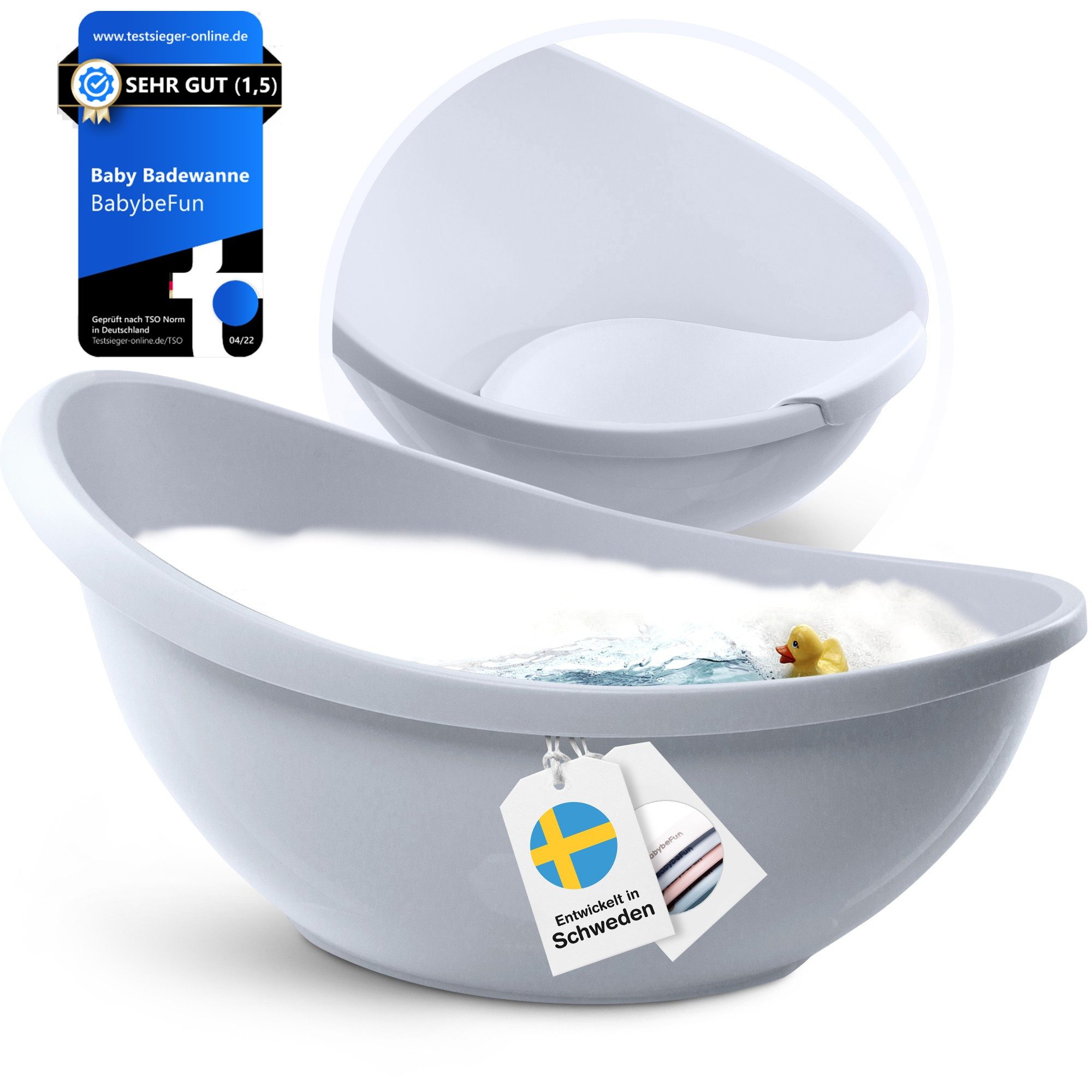 Babybadewanne mit Badewanneneinsatz für Neugeborene, Rutschfeste Babywanne