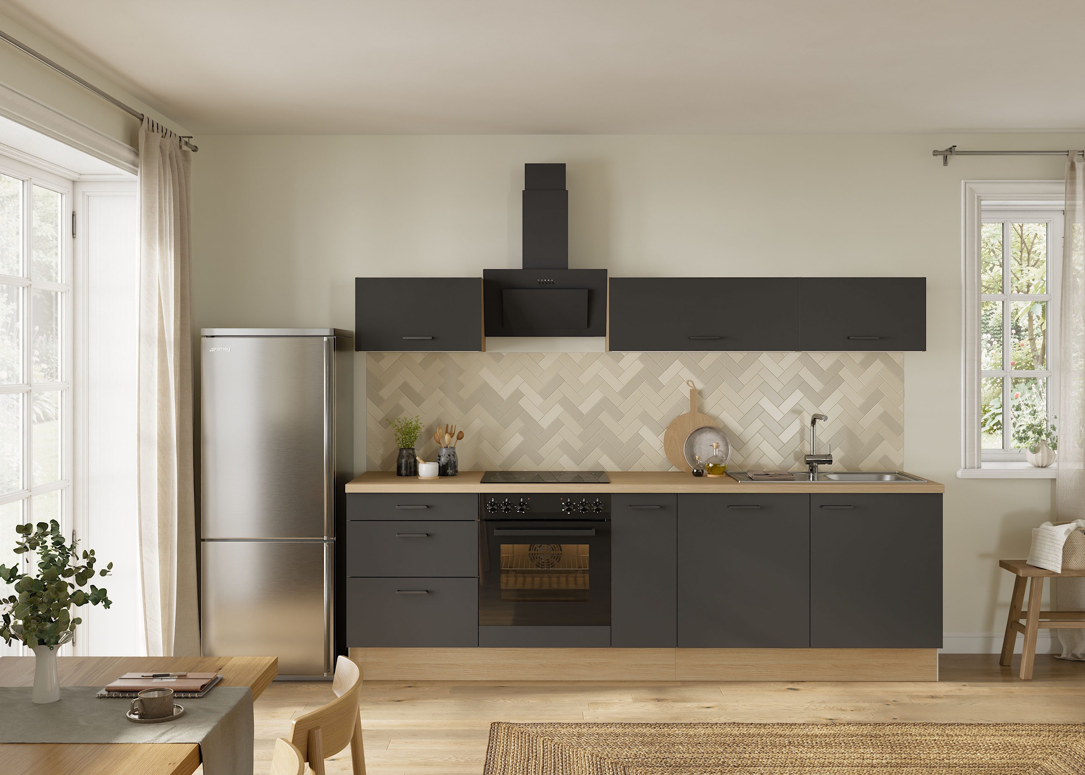KOCHSTATION Küchenzeile KS-Sion, Breite 270 cm, schnelle Montage mit OPTIsnap, wahlweise mit E-Geräten