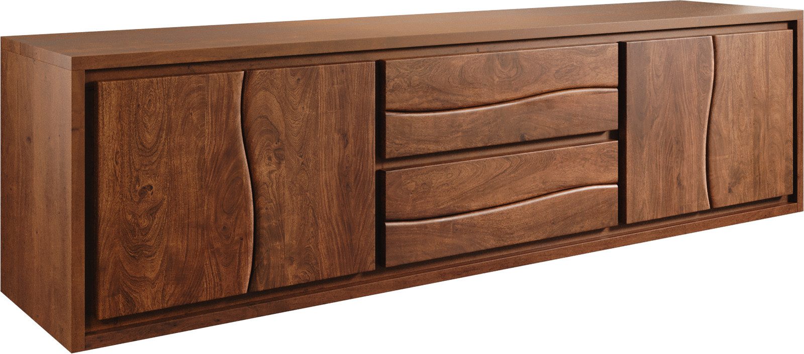 DELIFE Lowboard Live-Edge, Akazie Braun 200 cm 4 Türen 2 Schübe schwebend L günstig online kaufen