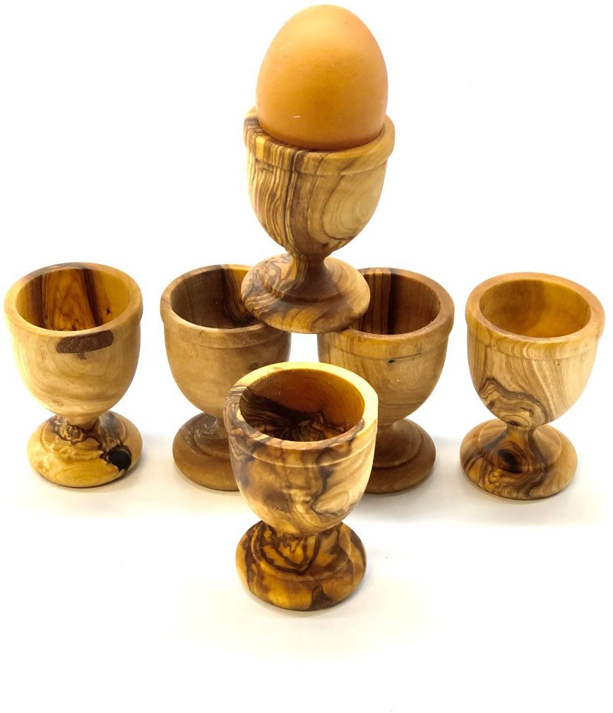 Olivenholz-erleben Eierbecher KLASSIK gedrechselt aus edlem Olivenholz, (Set, 6-tlg., 6x Eierbecher), Handarbeit, Angenehme Haptik, Lebensmittelecht & unbehande – Bild 2 von 5