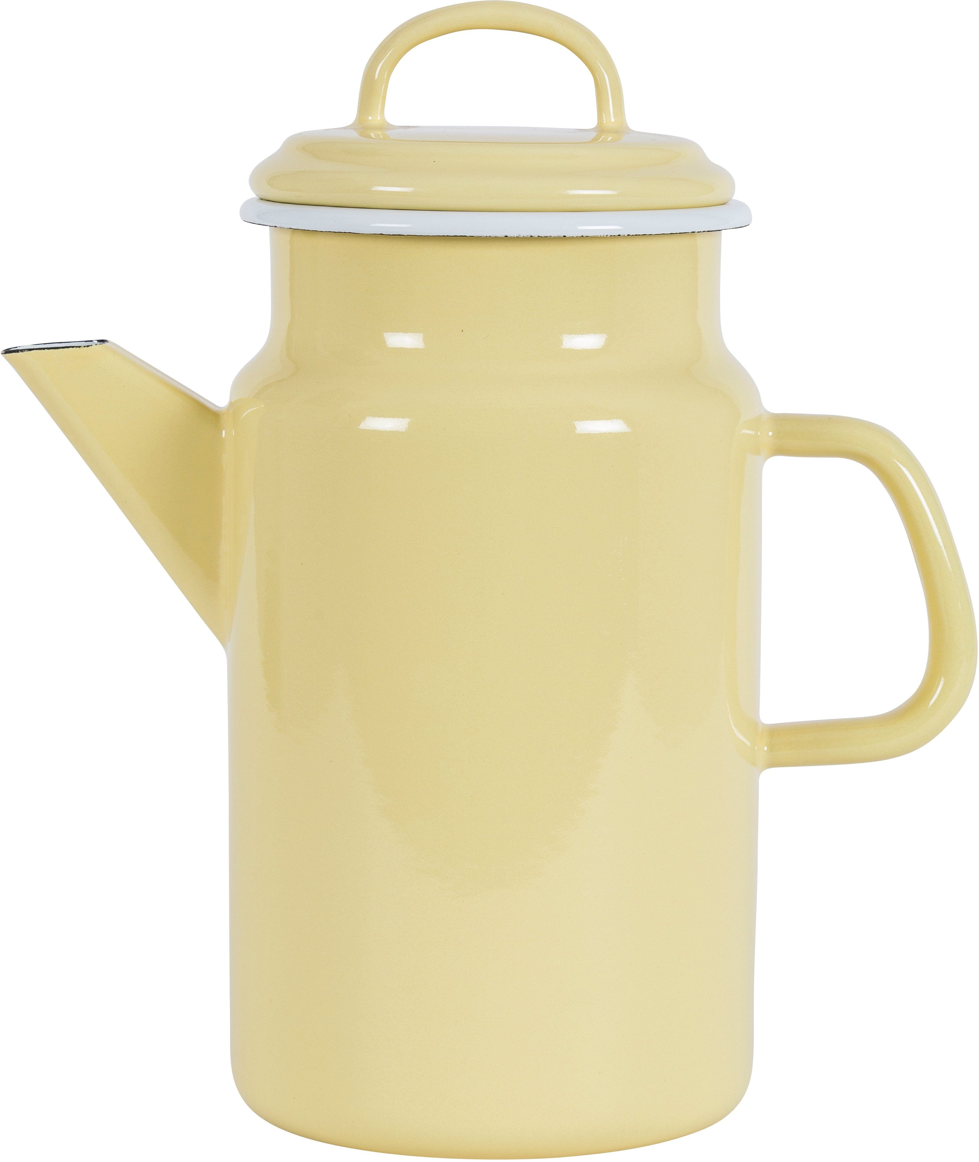 2 Teekanne einer Emaille, KOCKUMS® gelb l, vereint und Teekanne Nachhaltigkeit Jernverk, in Retro-Design