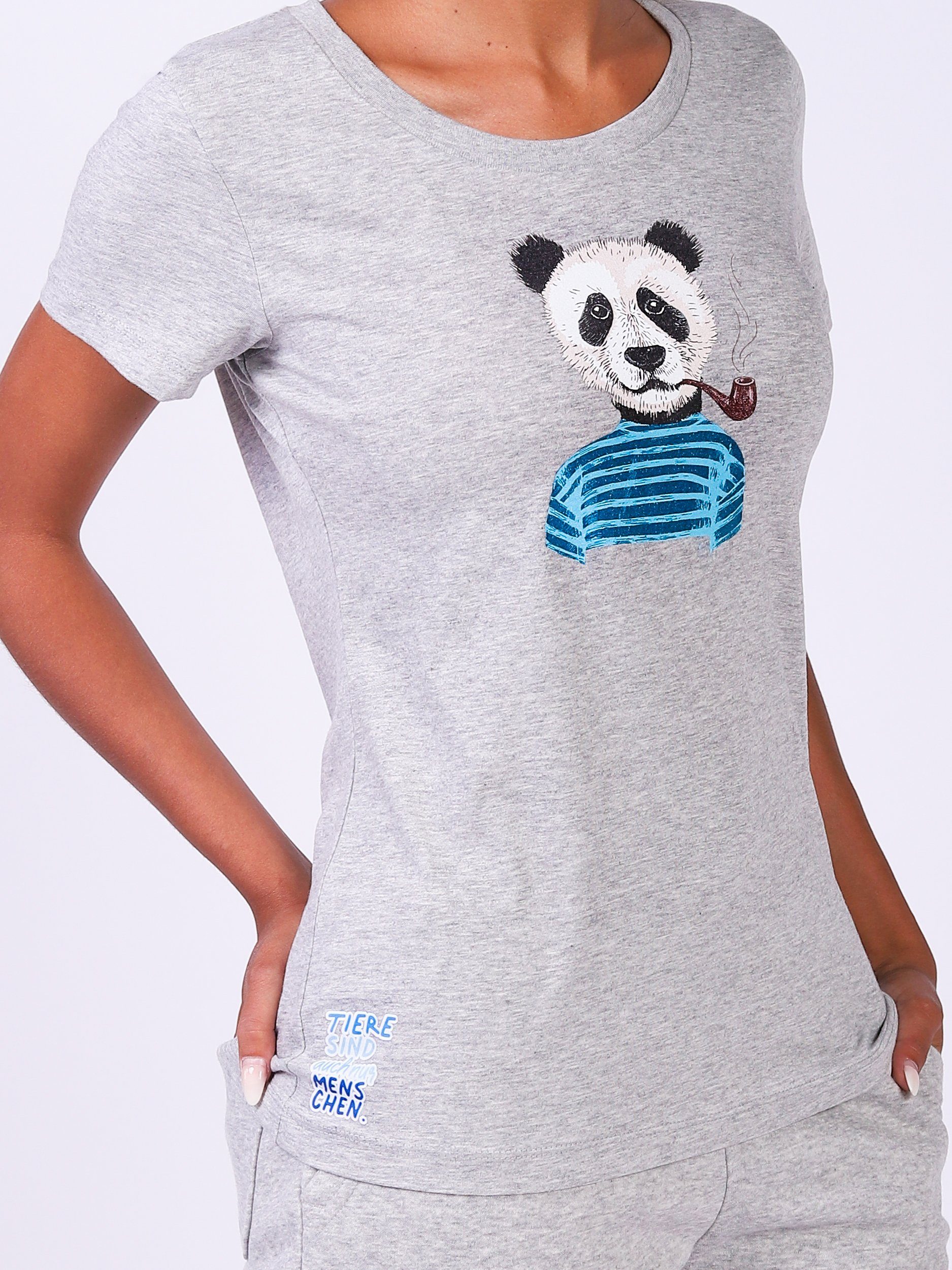 wat? Apparel grau Panda meliert Print-Shirt (1-tlg)