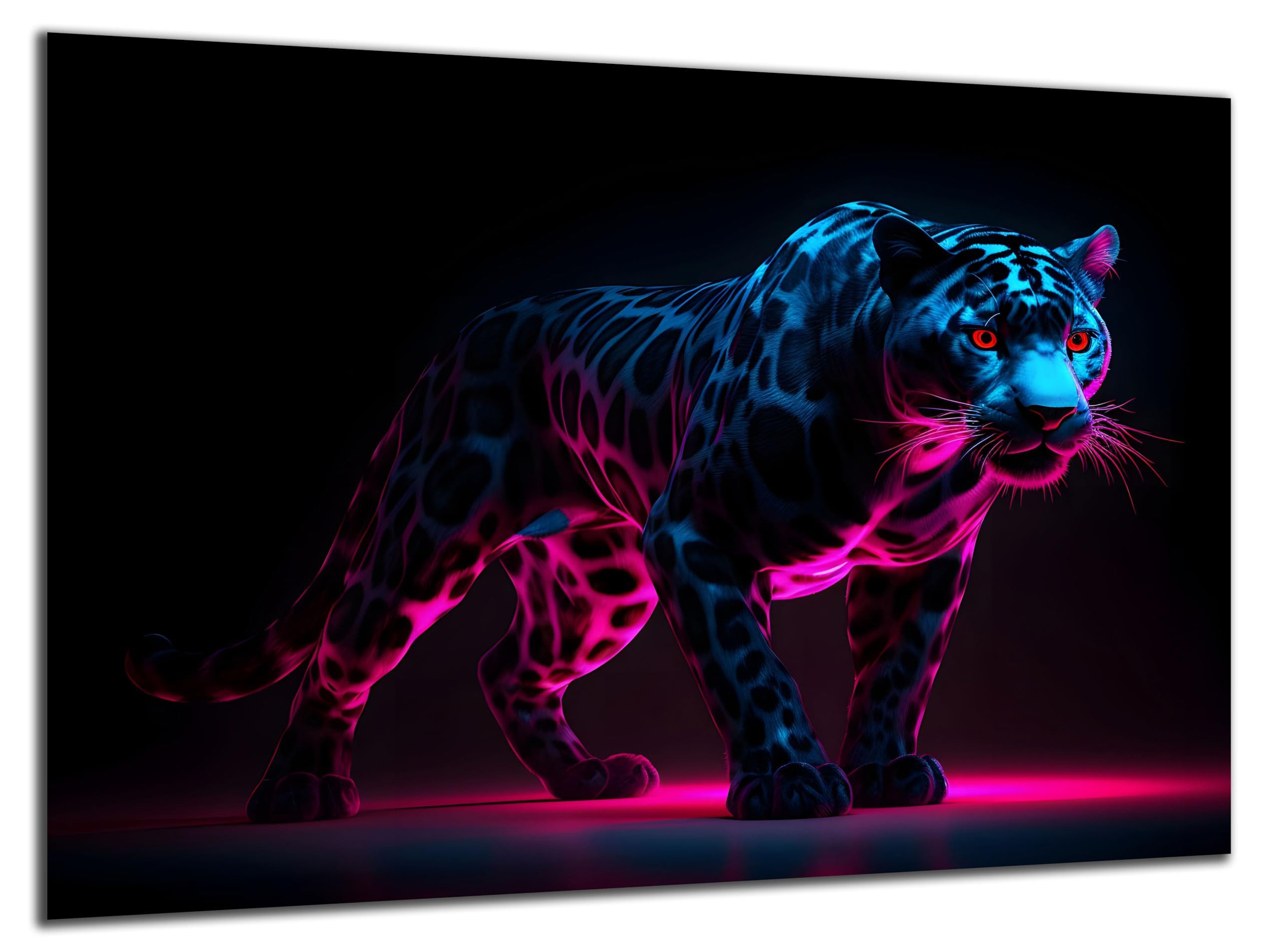 DARO Design Wandbild Neon Tiere Wandbilder Wand Deko Bilder Modern Leinwandbild, (Neon Leopard - Bild klein Wohnzimmer Büro Jugendzimmer Flur Einteilig Querformat Fotodruck Neon-Tierkunst), 30x20 cm