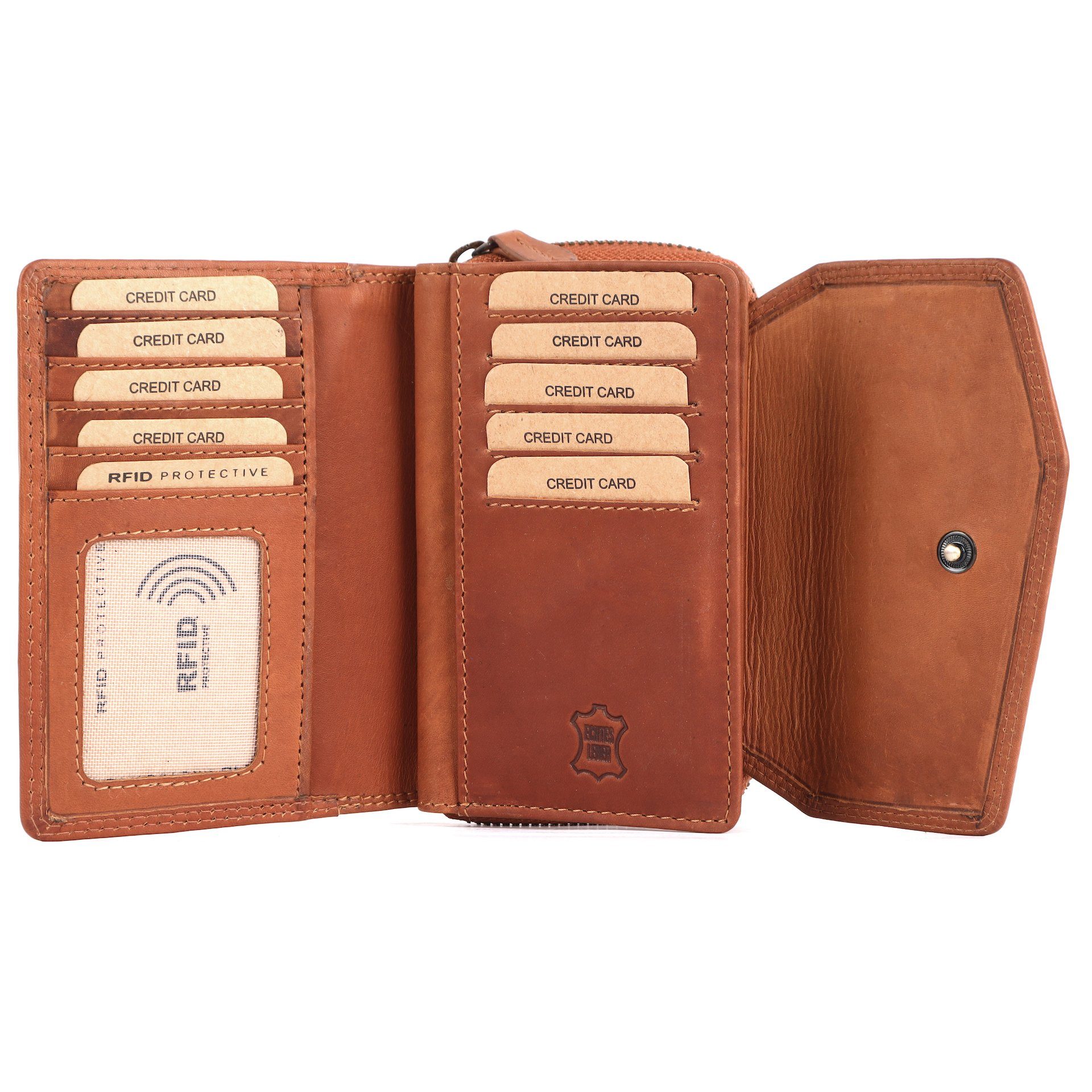 Benthill Geldbörse Damen Echt Leder Portemonnaie RFID Portmonee viel Kartenfächer Vintage, RFID-Schutz Kartenfächer Münzfach Reißverschlussfach