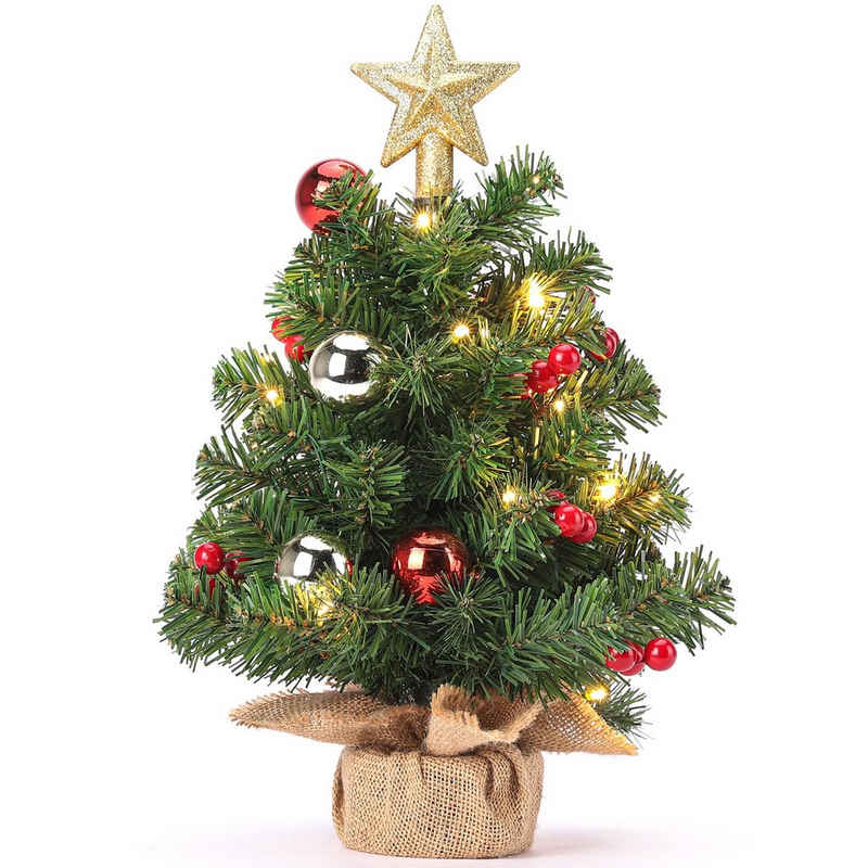 Yorbay Künstlicher Weihnachtsbaum Mini Weihnachtsbaum mit 20 warmweiß LEDs, 8 Licht Modi, 40cm Tisch-Tannenbaum mit Stern-Baumspitze und Deko, Batterie betrieben, für Weihnachten, Advent, künstlich, Geschmückt