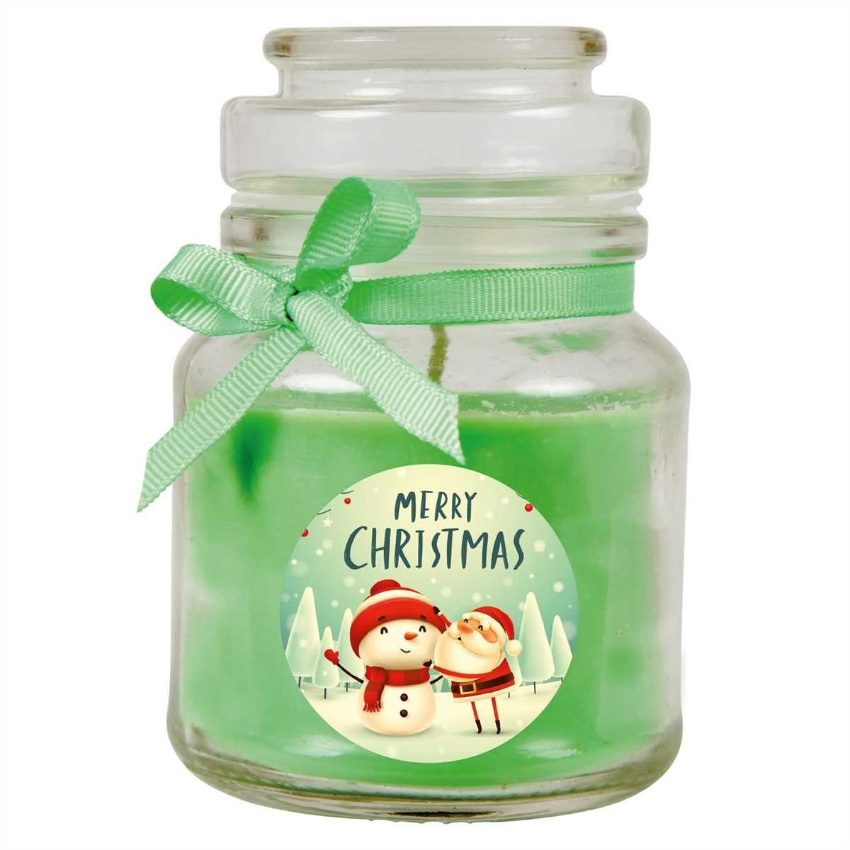 HS Candle Duftkerze (Dekokerze, 1-tlg), Weihnachten - Kerze im Bonbon Glas, Kerze mit Weihnachts - Motiv