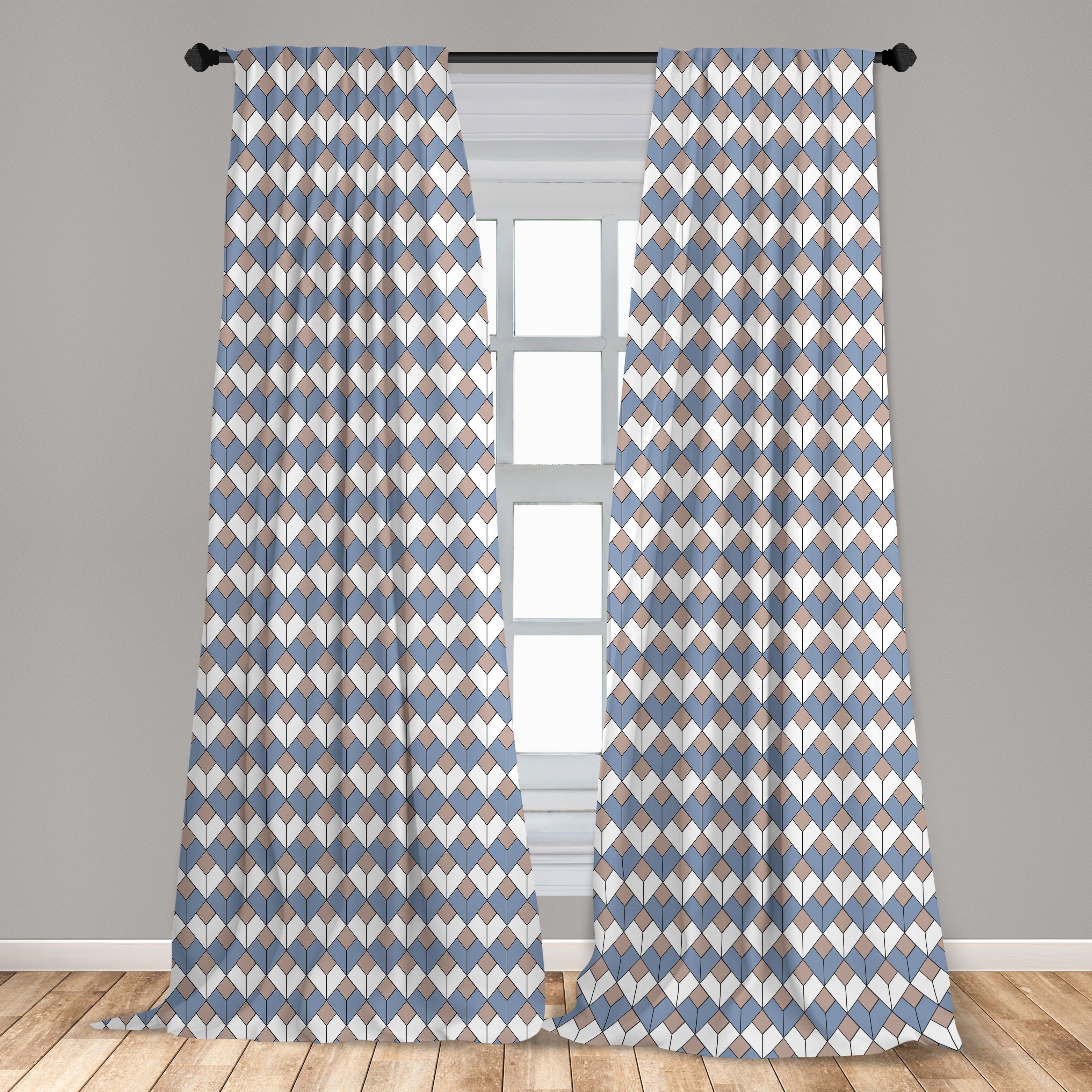 Gardine Vorhang für Wohnzimmer Abakuhaus, Microfaser, Verschachtelte Diamant-Linie Geometrisch Schlafzimmer Dekor