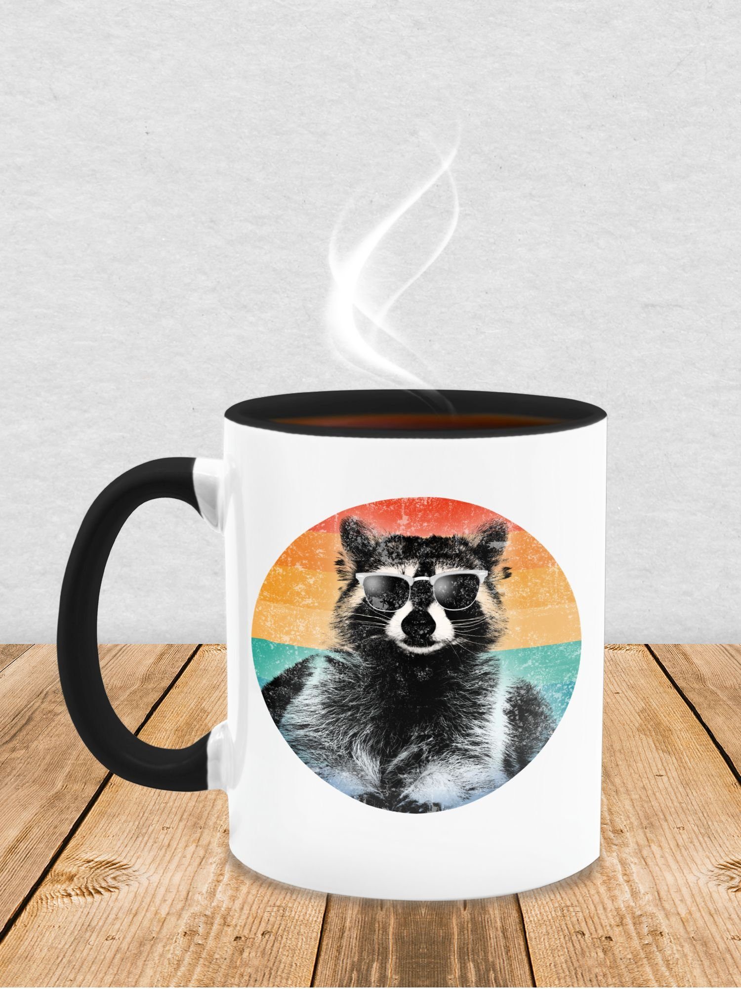 Cooler Keramik, Tasse Schwarz Shirtracer Statement Raccoon, 1 Waschbär