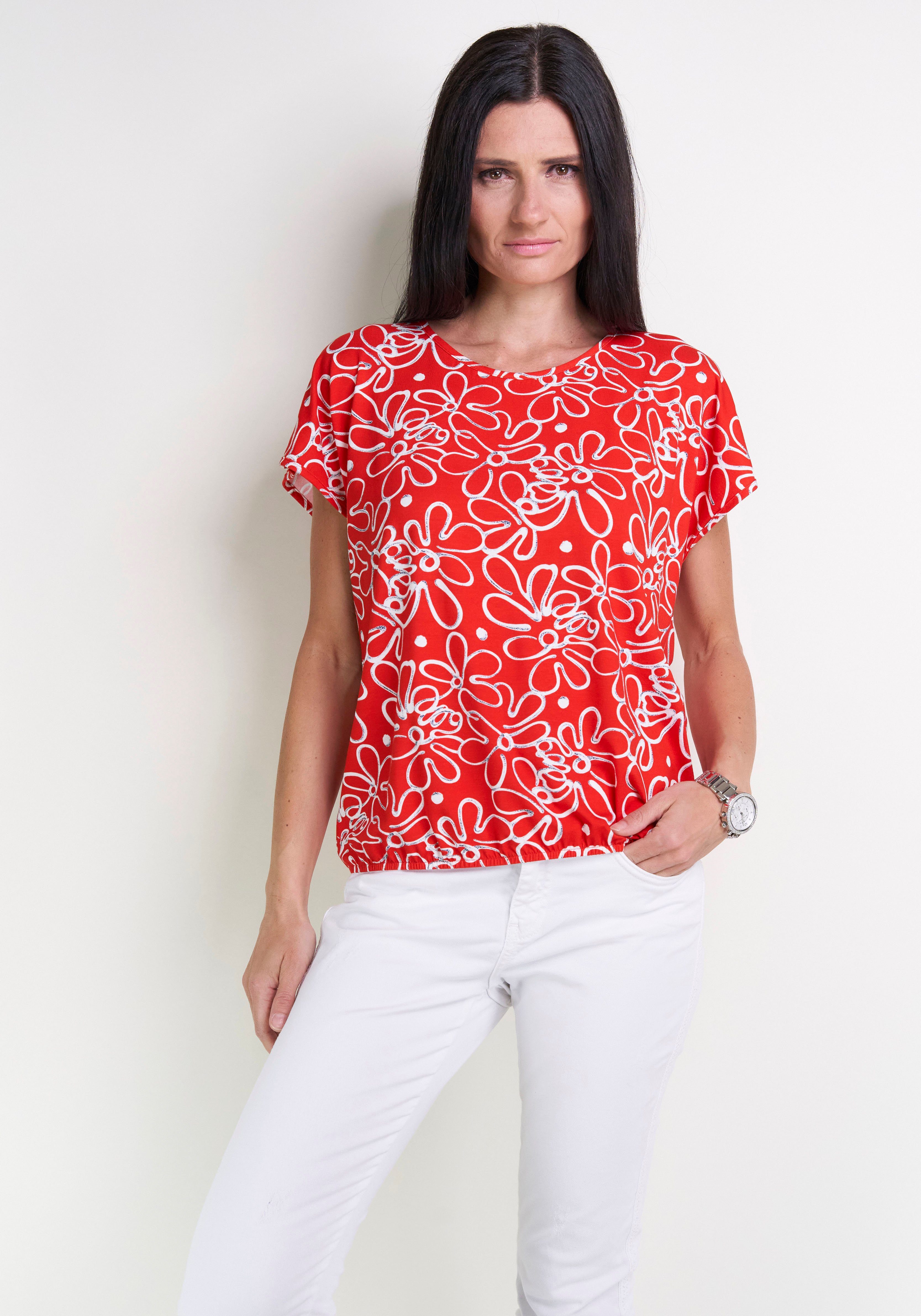 Moden IN mit im Elastik und GERMANY MADE Druck Seidel Print-Shirt floralem Saum,