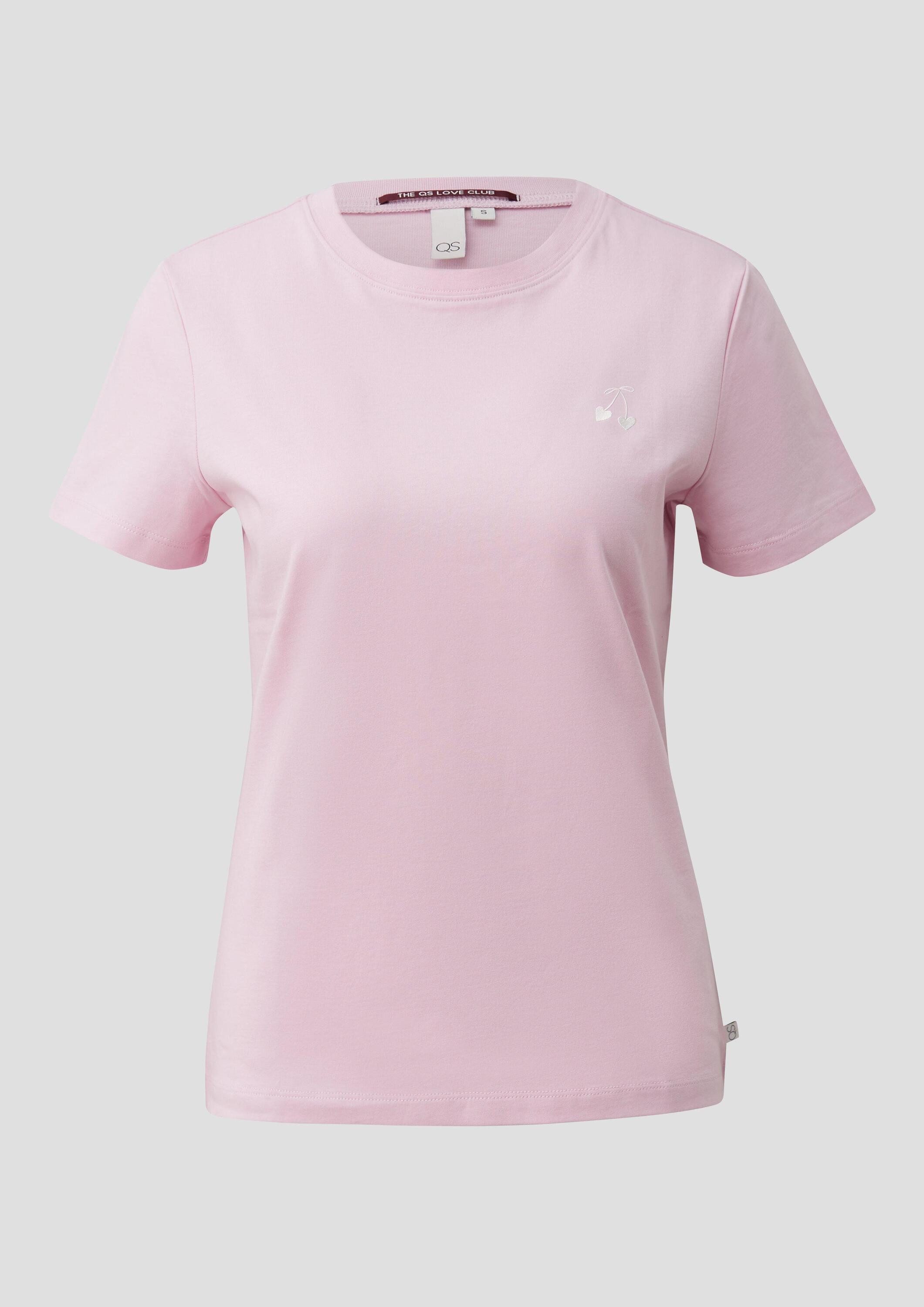 QS Kurzarmshirt T-Shirt Bauwollshirt mit Stickerei