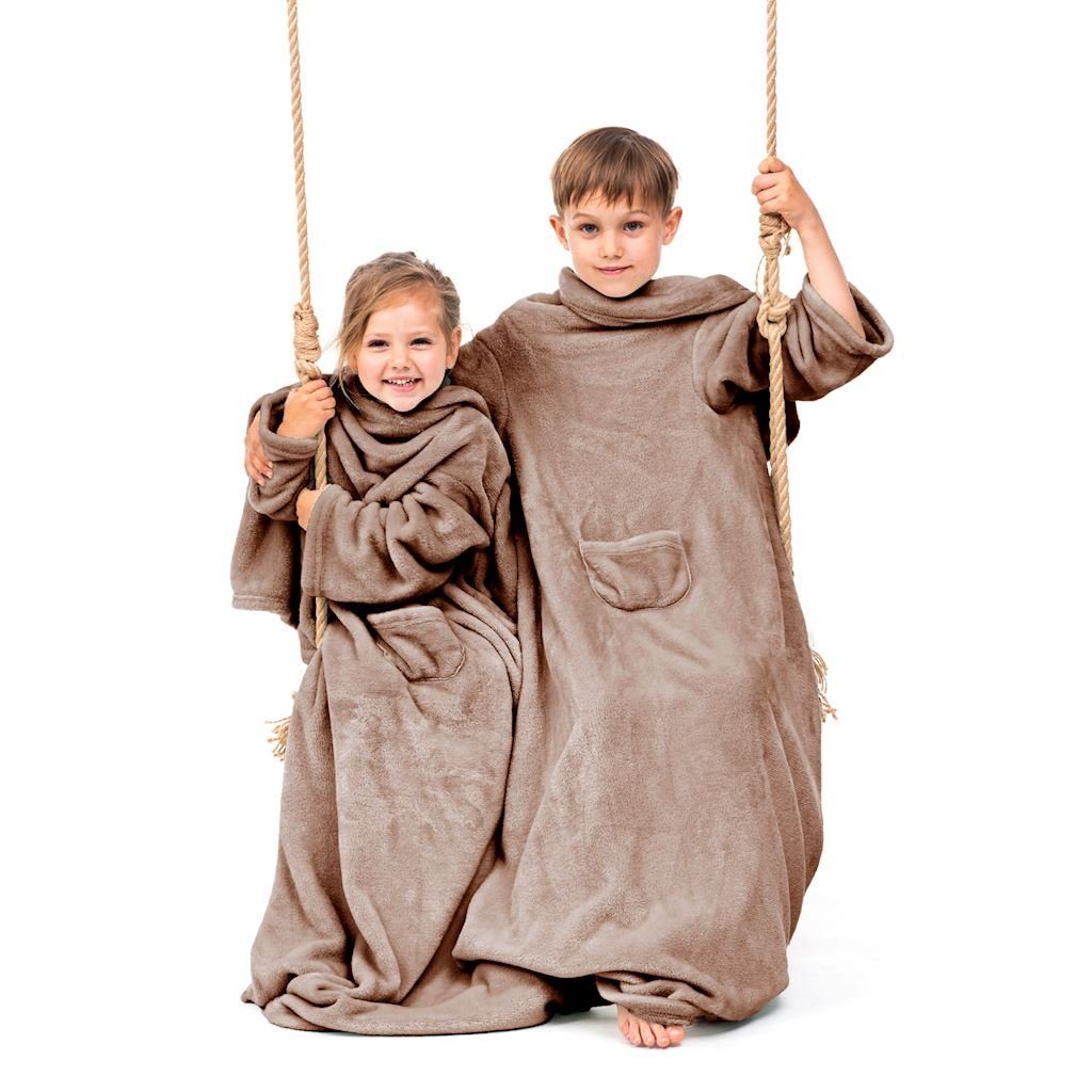 Tagesdecke Ärmeldecke Blanket - mit Kuscheldecke Kinder beige Lazy für Kids TV DecoKing, Ärmeln, Tragbare