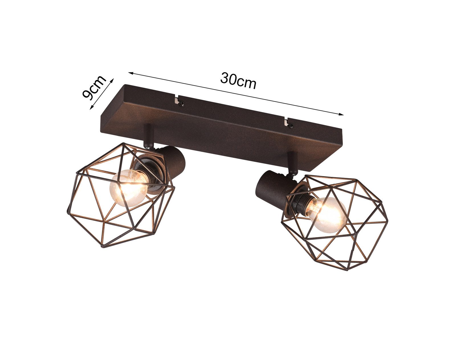 meineWunschleuchte Deckenstrahler E14 Gitter-Lampenschirme, Breite 30cm, ohne Leuchtmittel, Industrial Deckenlampe 2-flammig, innen Strahler schwenkbar