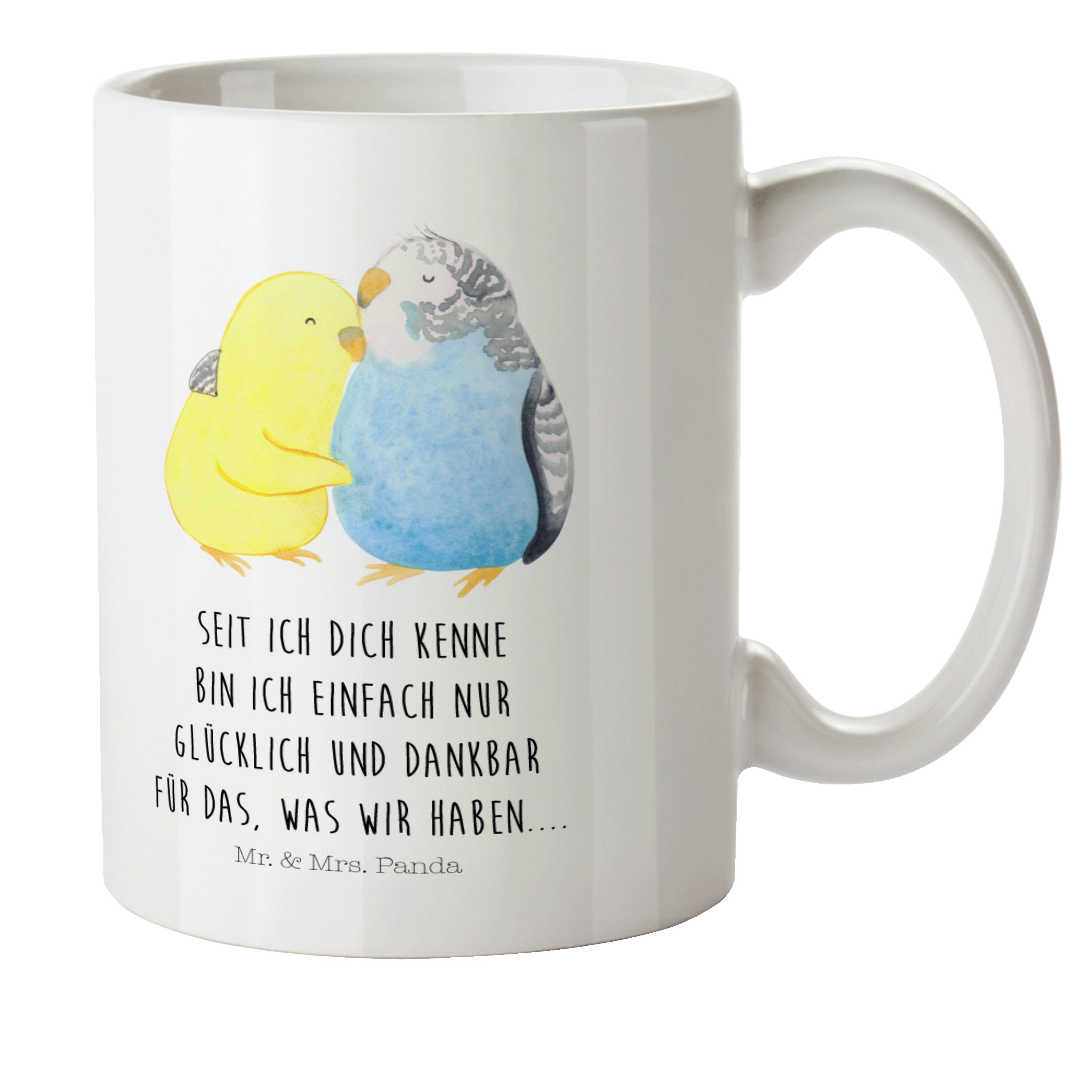 Mr. & Mrs. Panda Kinderbecher Wellensittich Liebe - Weiß - Geschenk, Tasse, Jahrestag, Kunststoffge, Kunststoff