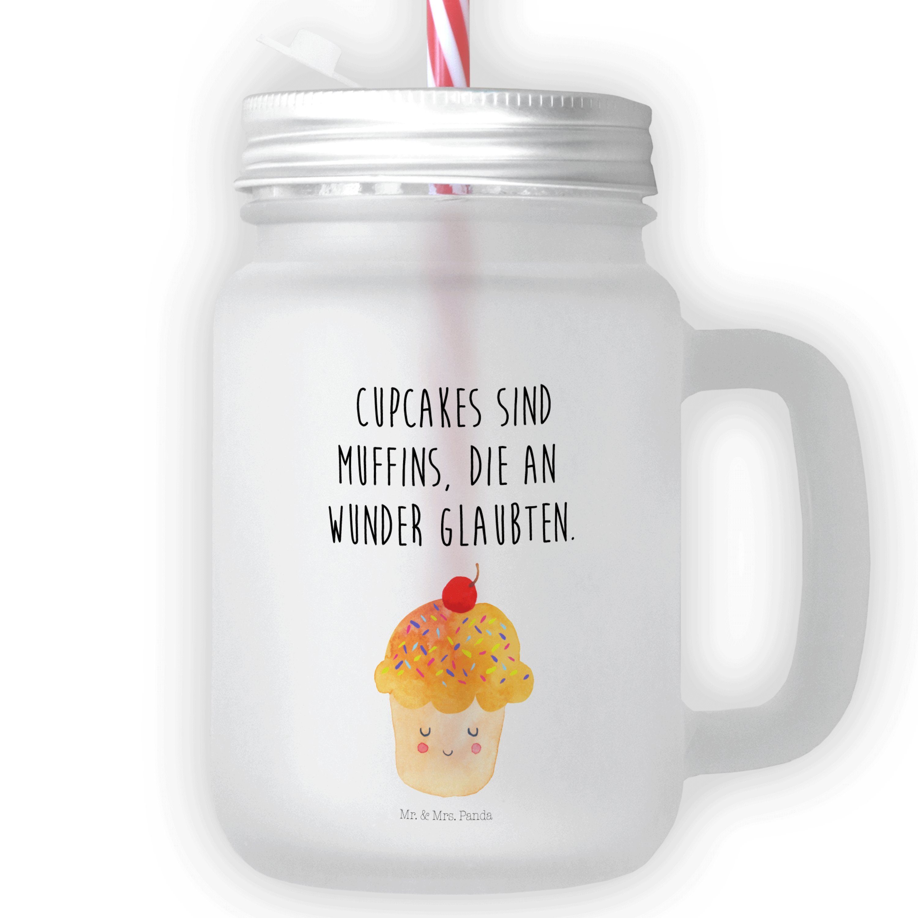 Mr. & Mrs. Panda Glas Cupcake - Transparent - Geschenk, Strohhalm Glas, Backen Geschenk, Mo, Premium Glas