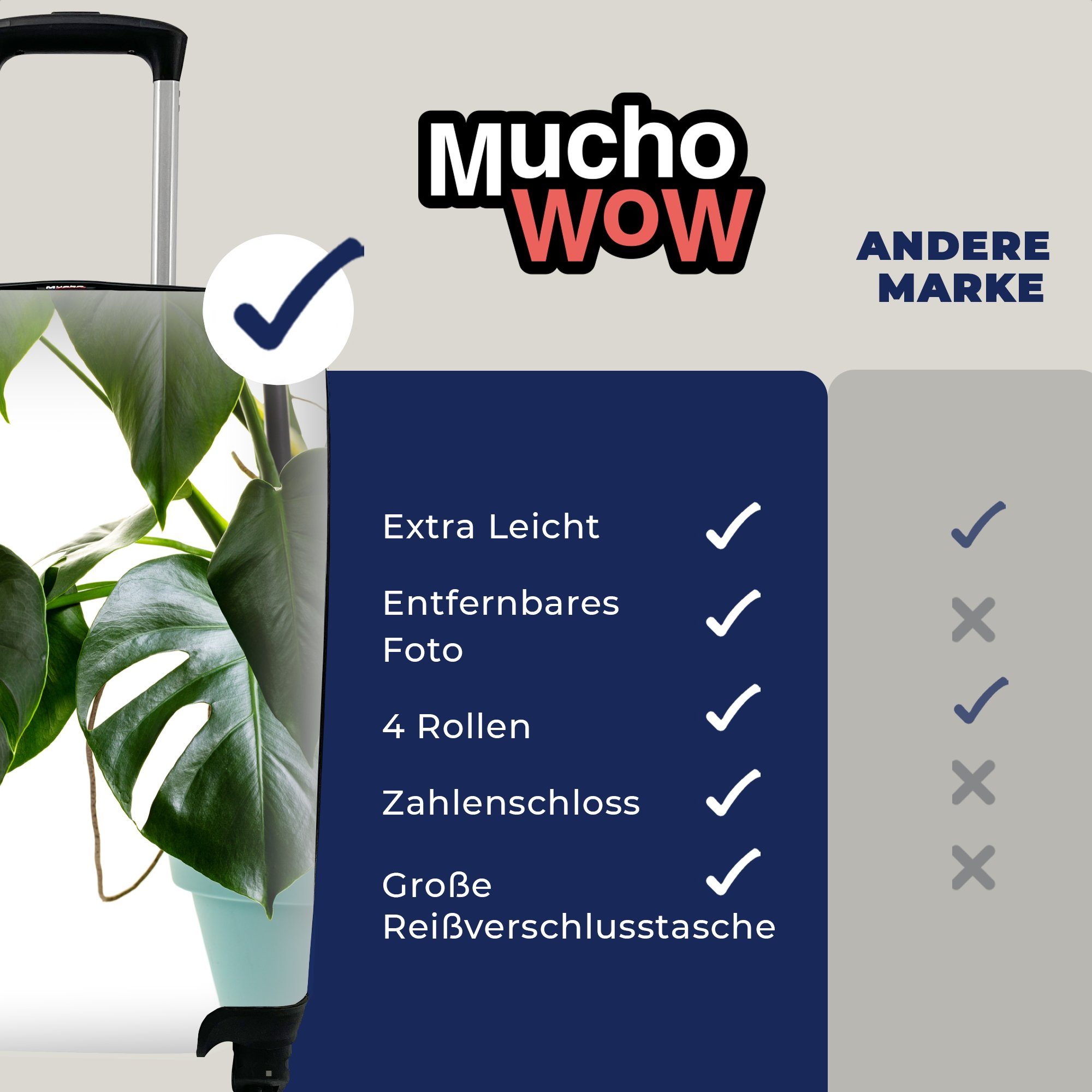 MuchoWow Handgepäckkoffer Monsterpflanze im rollen, Reisekoffer Handgepäck Ferien, 4 Rollen, für Trolley, mit Topf, Reisetasche