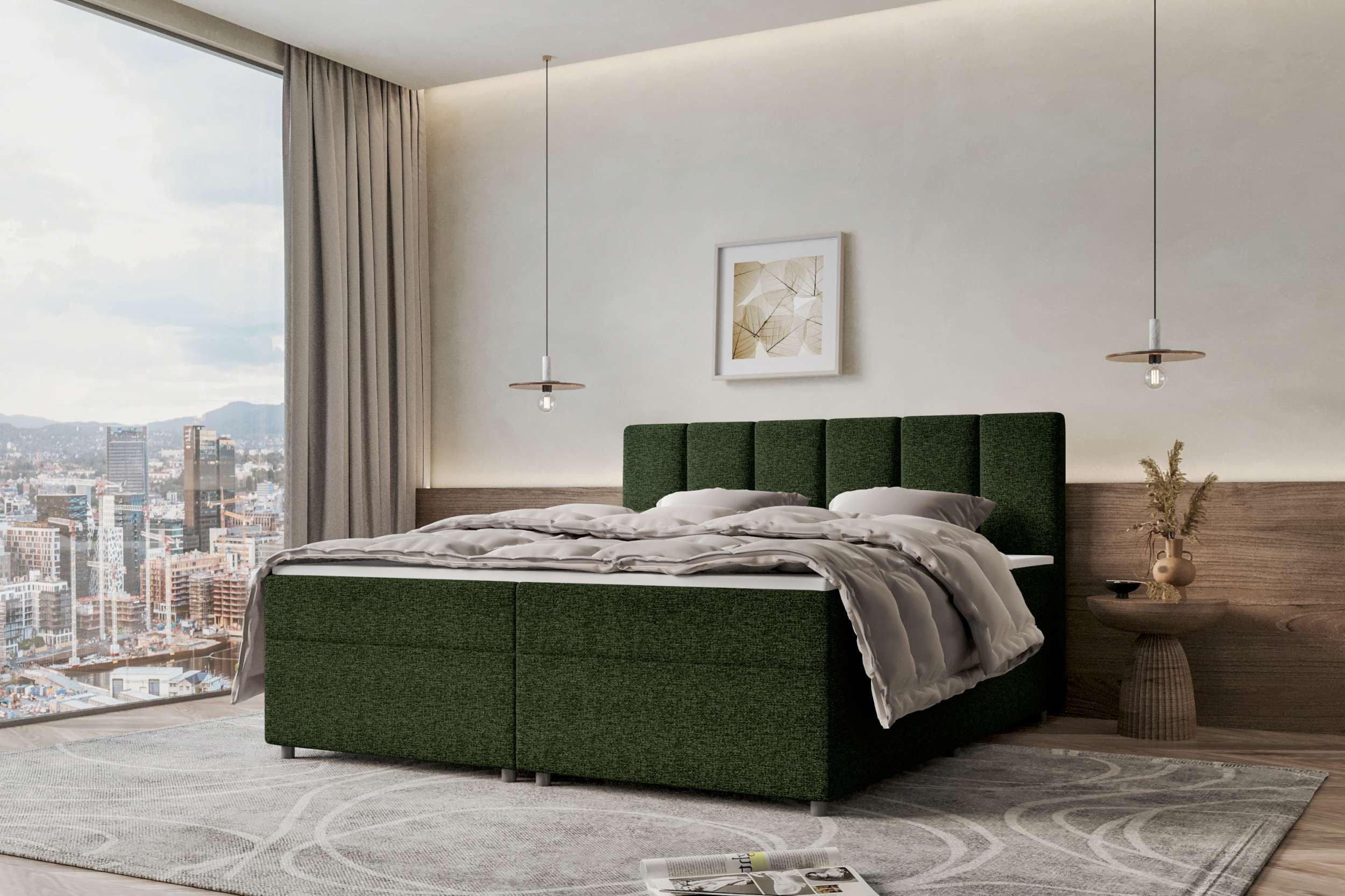 99rooms Boxspringbett Bergamo (Schlafzimmerbett, Bett), 140/160/180/200x200 cm, in Webstoff MALMO_NEW, mit Topper