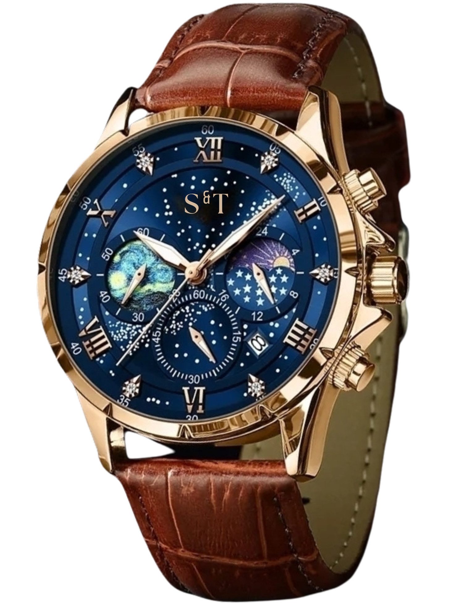 S&T Design Quarzuhr Herrenuhr Leder Braun günstig online kaufen