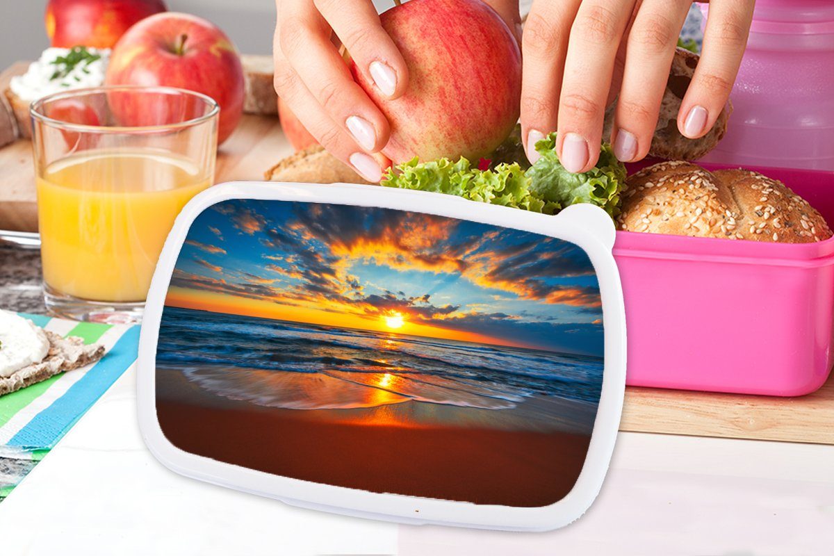 MuchoWow Lunchbox Meer - - Wolken Erwachsene, (2-tlg), Brotbox Strand Mädchen, für Snackbox, Brotdose Sonnenuntergang - - Orange, Kunststoff Kunststoff, rosa Kinder