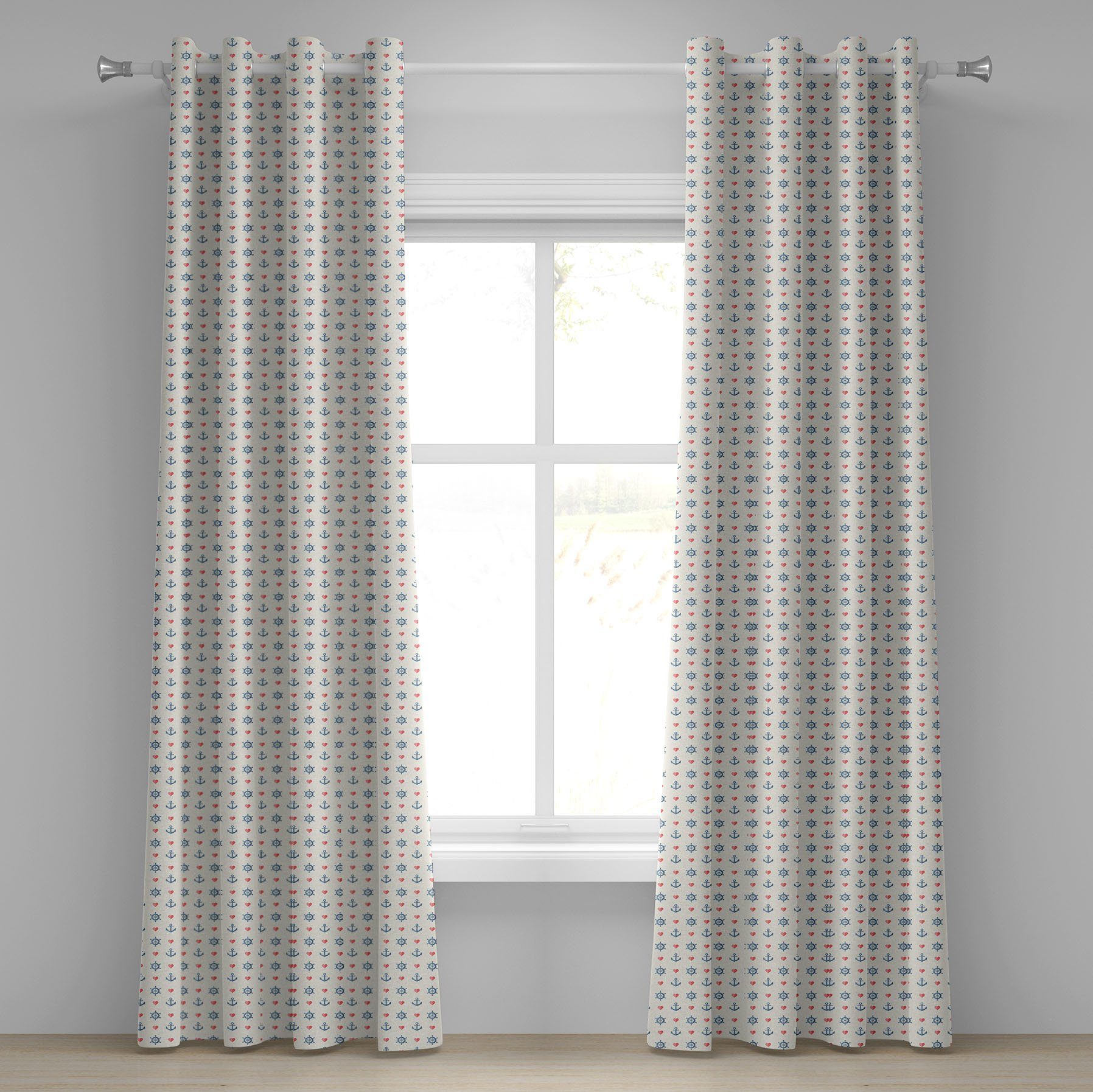 Gardine Dekorative 2-Panel-Fenstervorhänge für Schlafzimmer Wohnzimmer, Abakuhaus, Anker Maritime Muster-Kunst