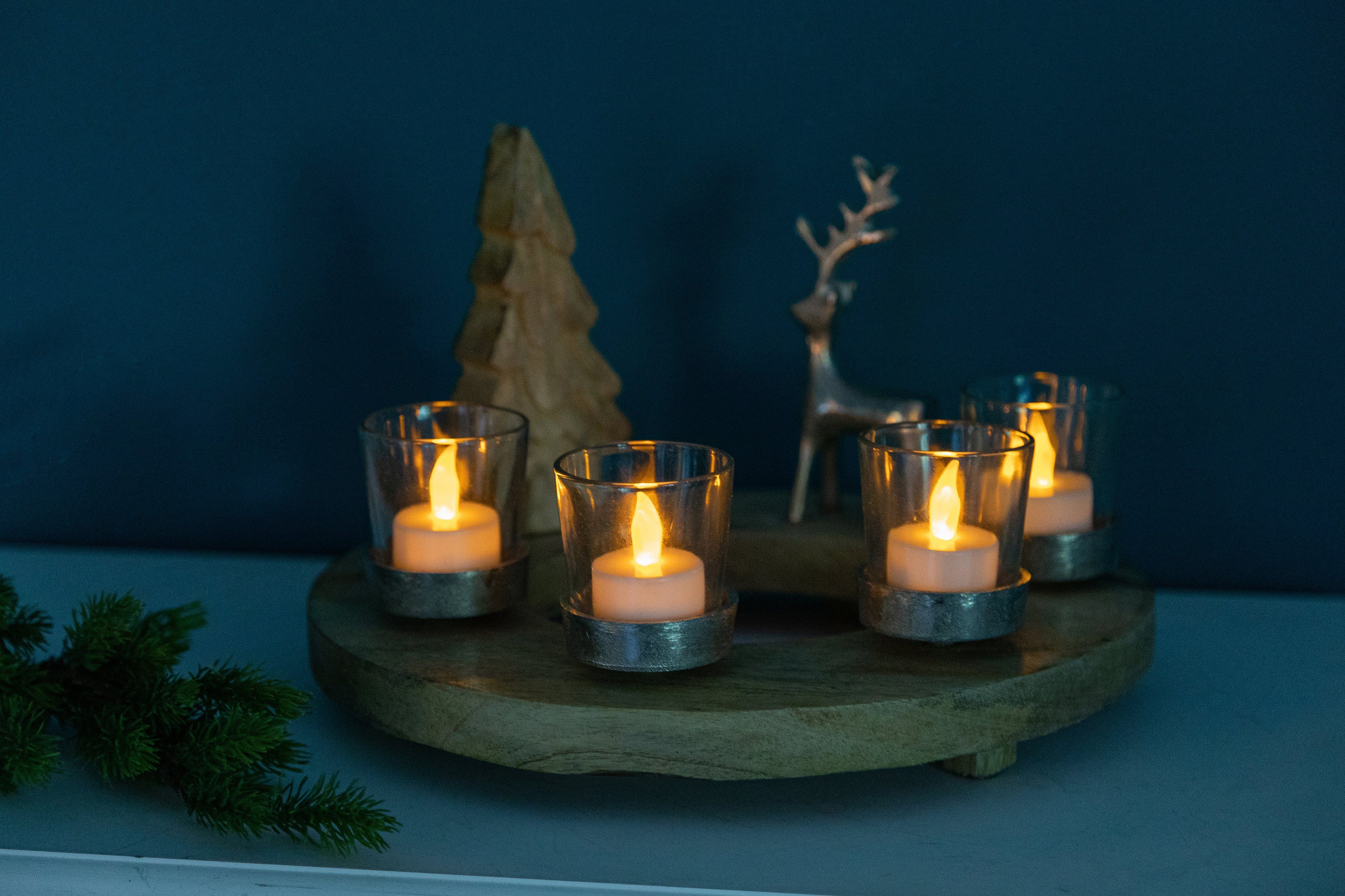 Teelichter Weihnachtsdeko, Home affaire vier aus für Mangoholz, Adventsleuchter Teelichthalter (1 St),