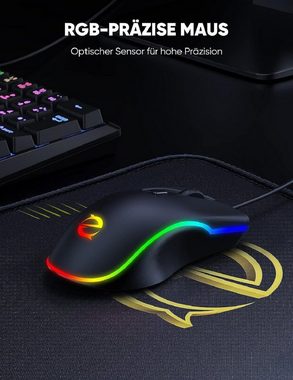 Hiwings RGB kabelgebunden Gaming-Maus und Gaming-Tastatur mit Mauspad Tastatur-, Maus- und Mauspad-Set