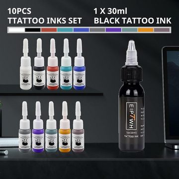 Jioson Schmuck-Tattoo Schmuck-Tattoo Tattoo Maschine Kit mit 10 Stück Tattoo, Vollständiges Tattoo-Set, Ergonomisches Design. Hochleistungsmotor Umfangreiches Zubehör