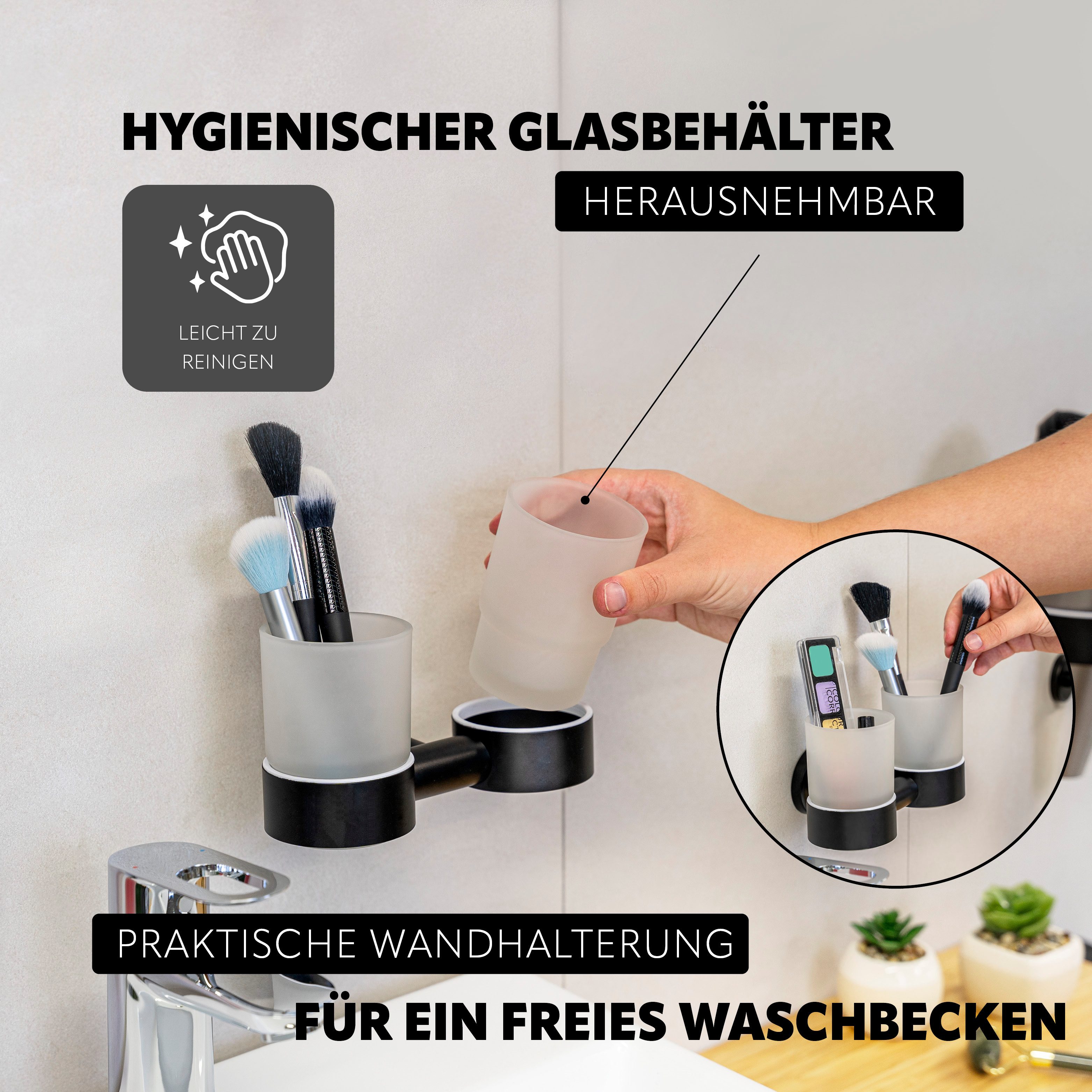 bremermann Zahnputzbecher Bad-Serie PIAZZA BLACK – inkl. Klebeset, matt schwarz