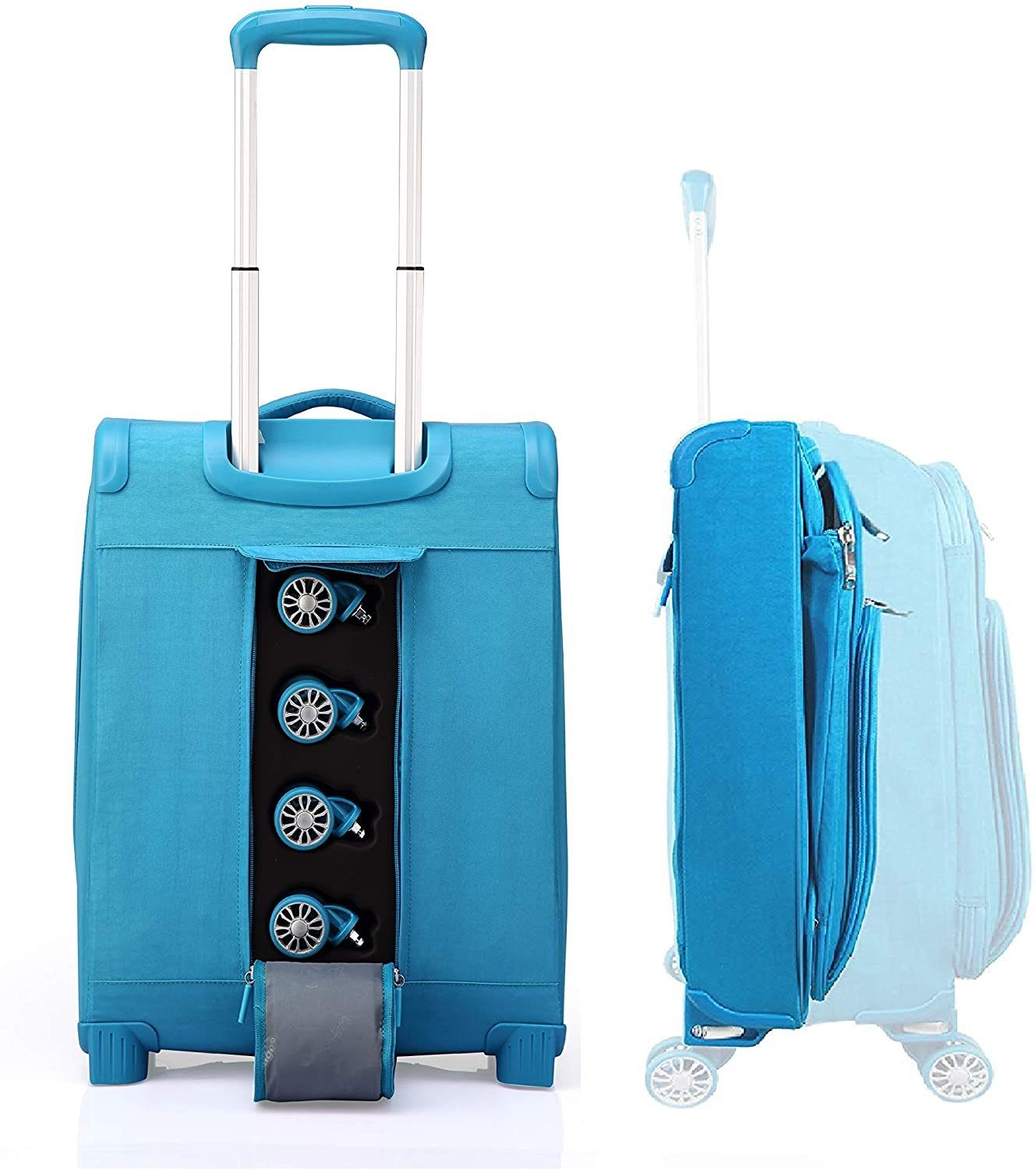 OUBO Koffer Verage funktionaler Trolley Handgepäck-Koffer zusammenfaltbar mit Gratis Aufbewahrungstasche, wasserdicht, 4 Doppelrollen abnehmbar Blau