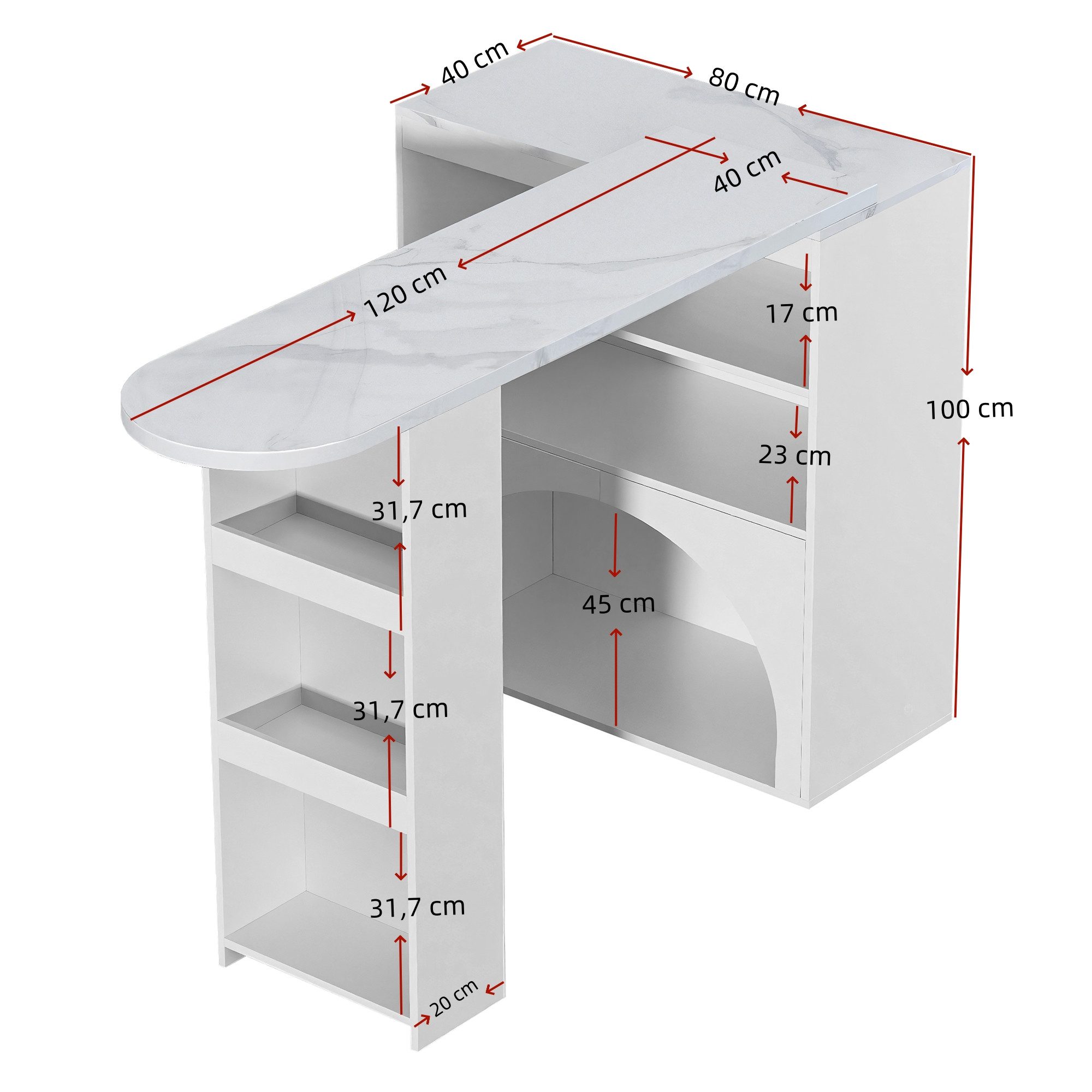 Flieks Bartisch 360° drehbar Esstisch & Sideboard 2-in-1 (Tischplatte in Marmoroptik, 2-St., 2er Set), Stehtisch & Mehrzweckschrank mit offenen Ablagen und Haus – Bild 5 von 5