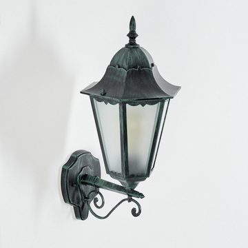 hofstein Außen-Wandleuchte Wandlampe aufwärts in antikem Look aus Metall/Glas in Schwarz-Grün, ohne Leuchtmittel, Wandleuchte im Retro/Vintage Design, Außenleuchte für Terrasse, E27