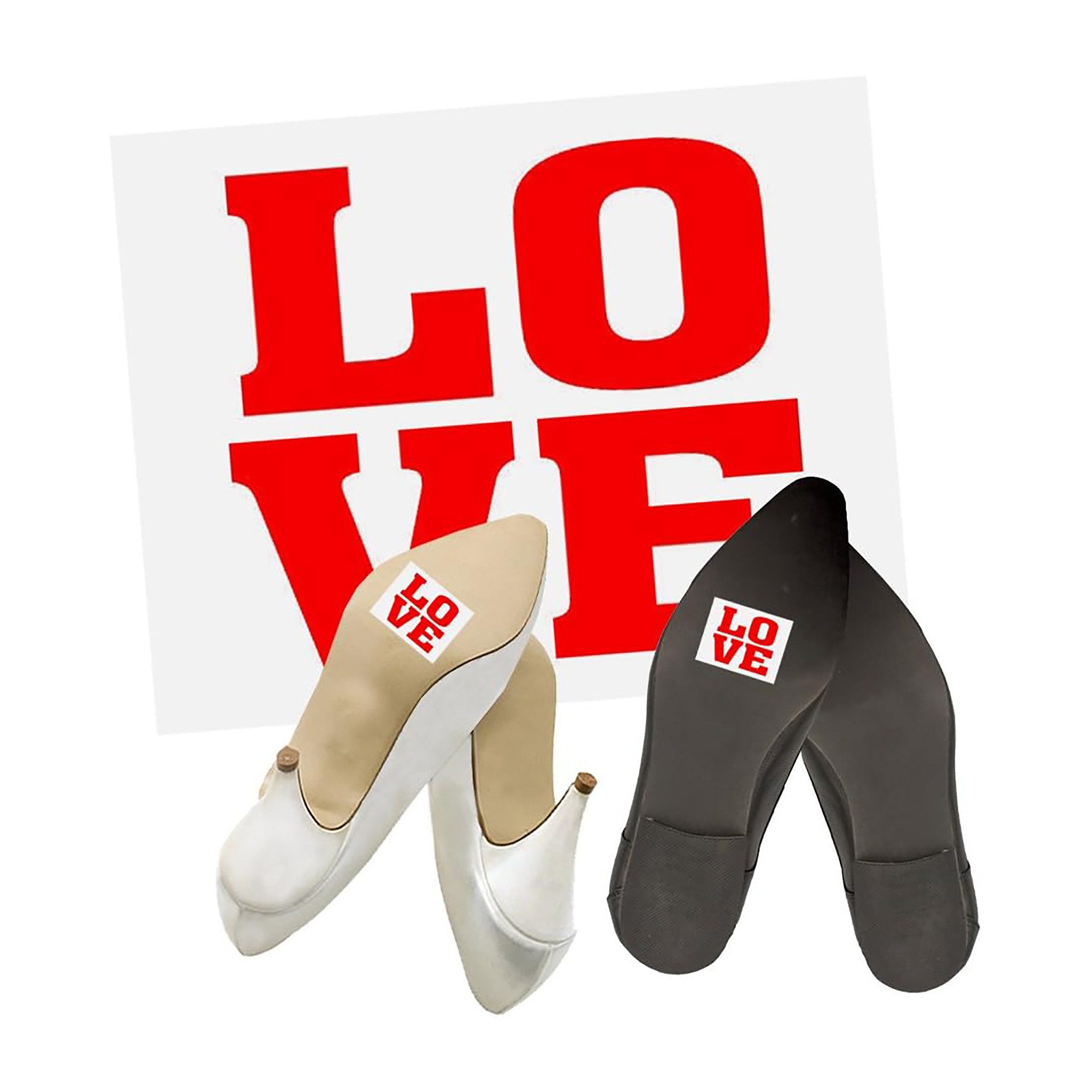 partydeco Sticker, Schuhaufkleber Hochzeit 4,5x3,5cm mit Aufschrift LOVE 2 Stück Weiß Rot