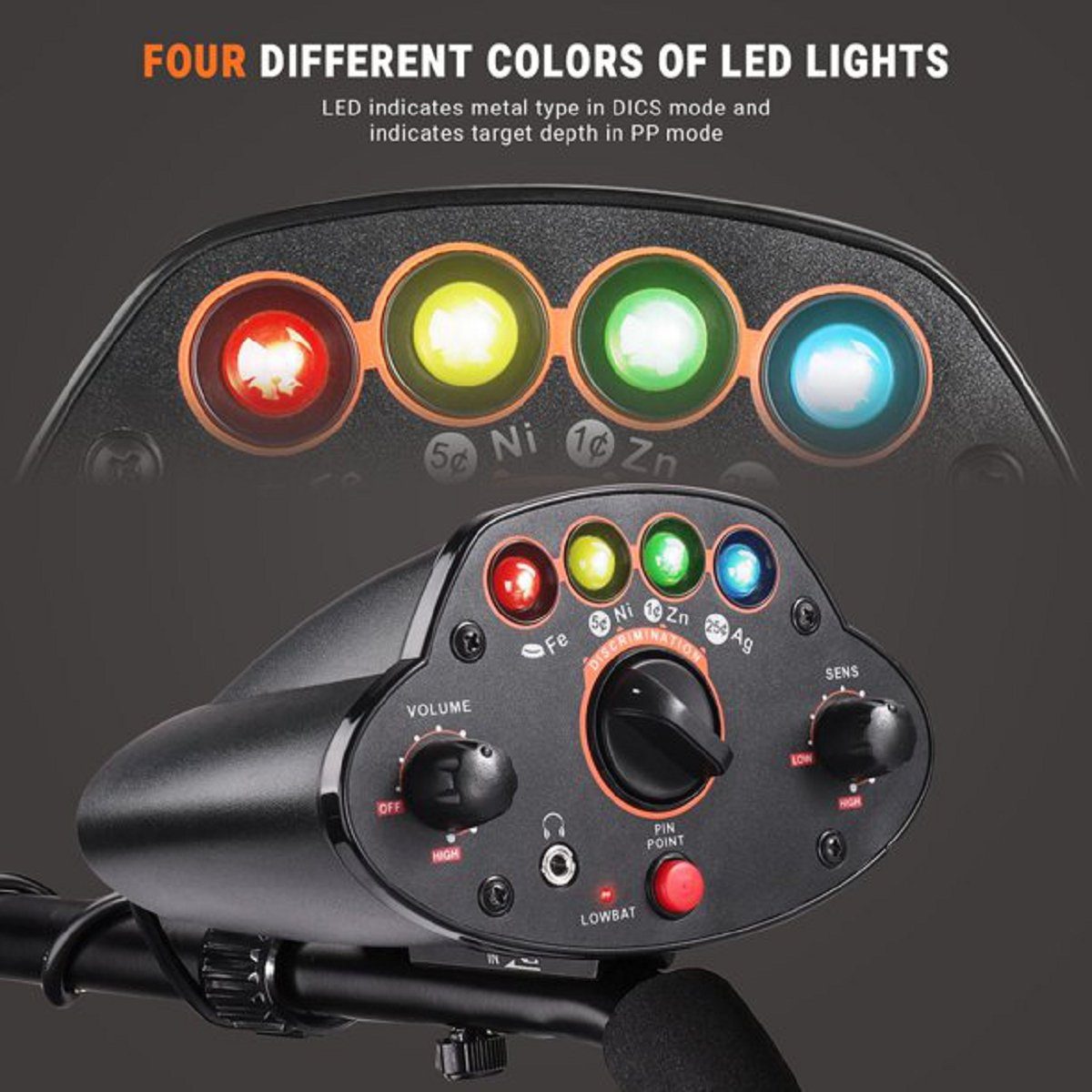 4 TACKLIFE Einstellbar LED Farben Licht Metalldetektor, Metallsucher 41-53"