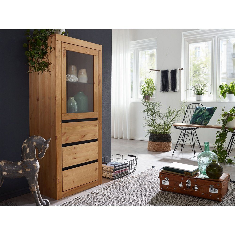Lomadox Highboard WILSON-69, in eichefarbig Kiefer Massivholz, Softclose, B/H/T: ca. 61,5/150/42 cm