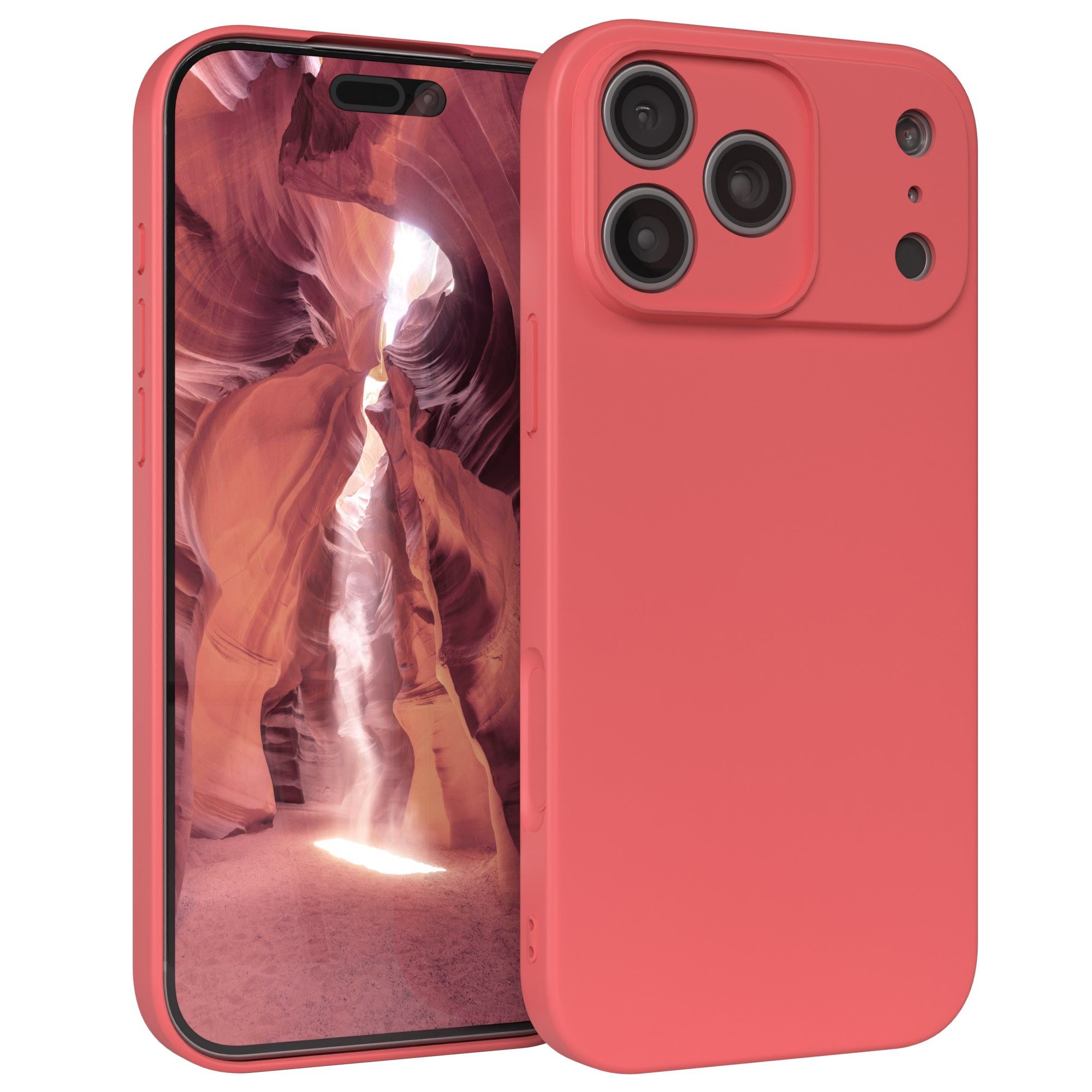 EAZY CASE Handyhülle für Apple iPhone 17 Pro Max Hülle Silikon 6,9 Zoll, Schutzhülle mit Kameraschutz stoßfest Telefonhülle Matt Rot / Hellrot