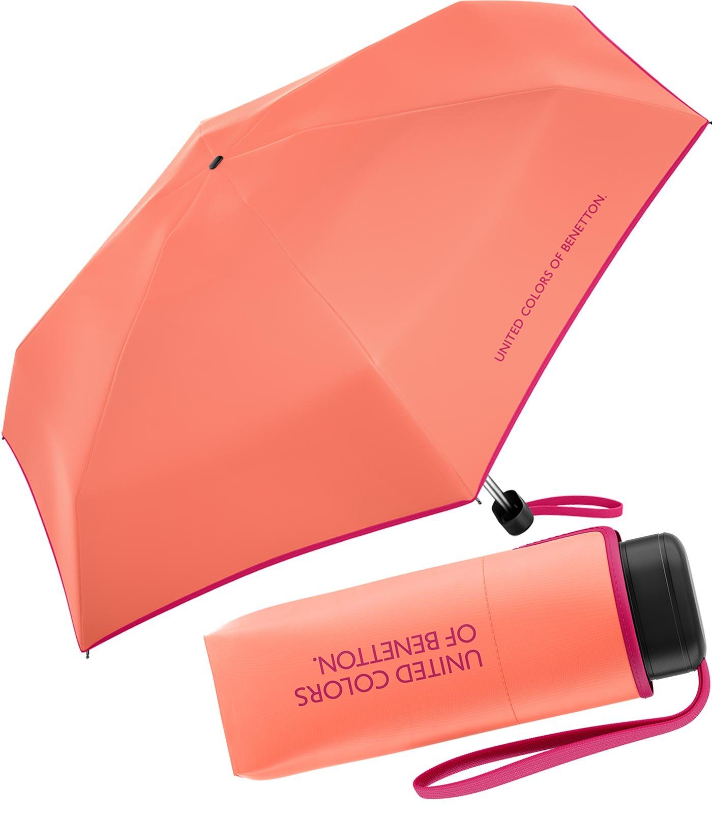 Modefarben lachs-berry Taschenregenschirm mit Ultra - salmon, Colors 2022 United kontrastreichem Flat fresh HW leuchtende Saum Benetton of Mini
