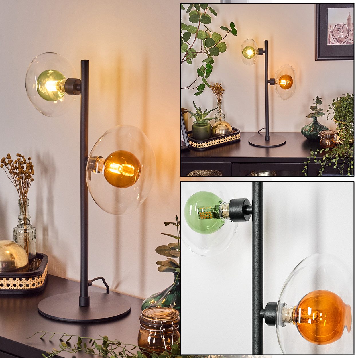 hofstein Tischleuchte Tischlampe aus Metall/Glas in Schwarz/Bernstein/Grün/ günstig online kaufen