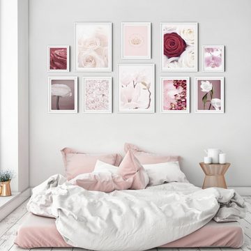 murimage® Poster murimage® Premium Poster Set OHNE Bilderrahmen 10 Poster (3x DINA3, 5x DINA4, 2x DINA5) Rosa Pink Liebe Blumen Romantik Wedding »Rose«