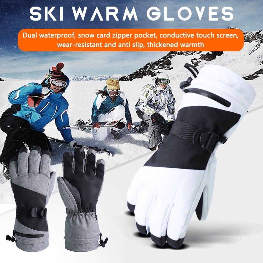Blusmart grey Skihandschuhe Touchscreen-Fleece-Thermo-Skihandschuhe Unisex-Fahrradhandschuhe,