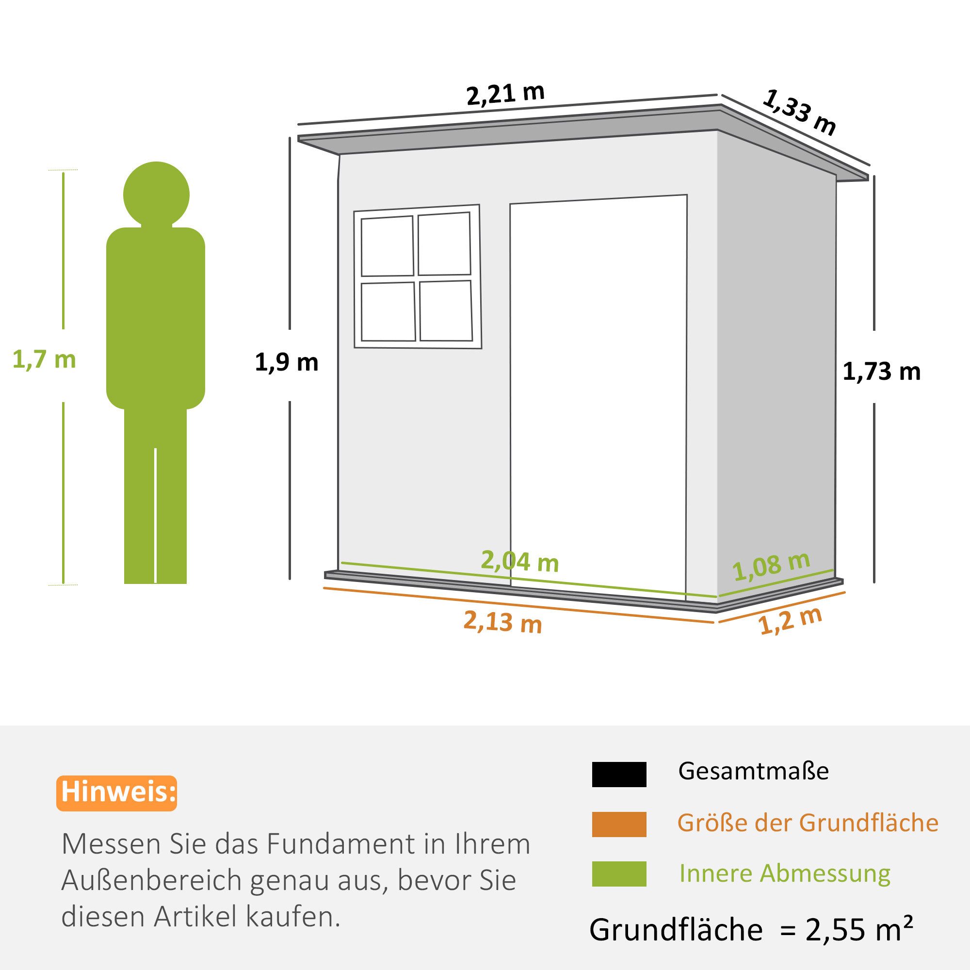Outsunny Gerätehaus 2,55m², mit Tür, Fenster, Pultdach, BxT: 211x133 cm, (Gartenhaus, 1 St., Geräteschuppen), aus Stahl, für Hinterhof, Garten, Dunkelgrau