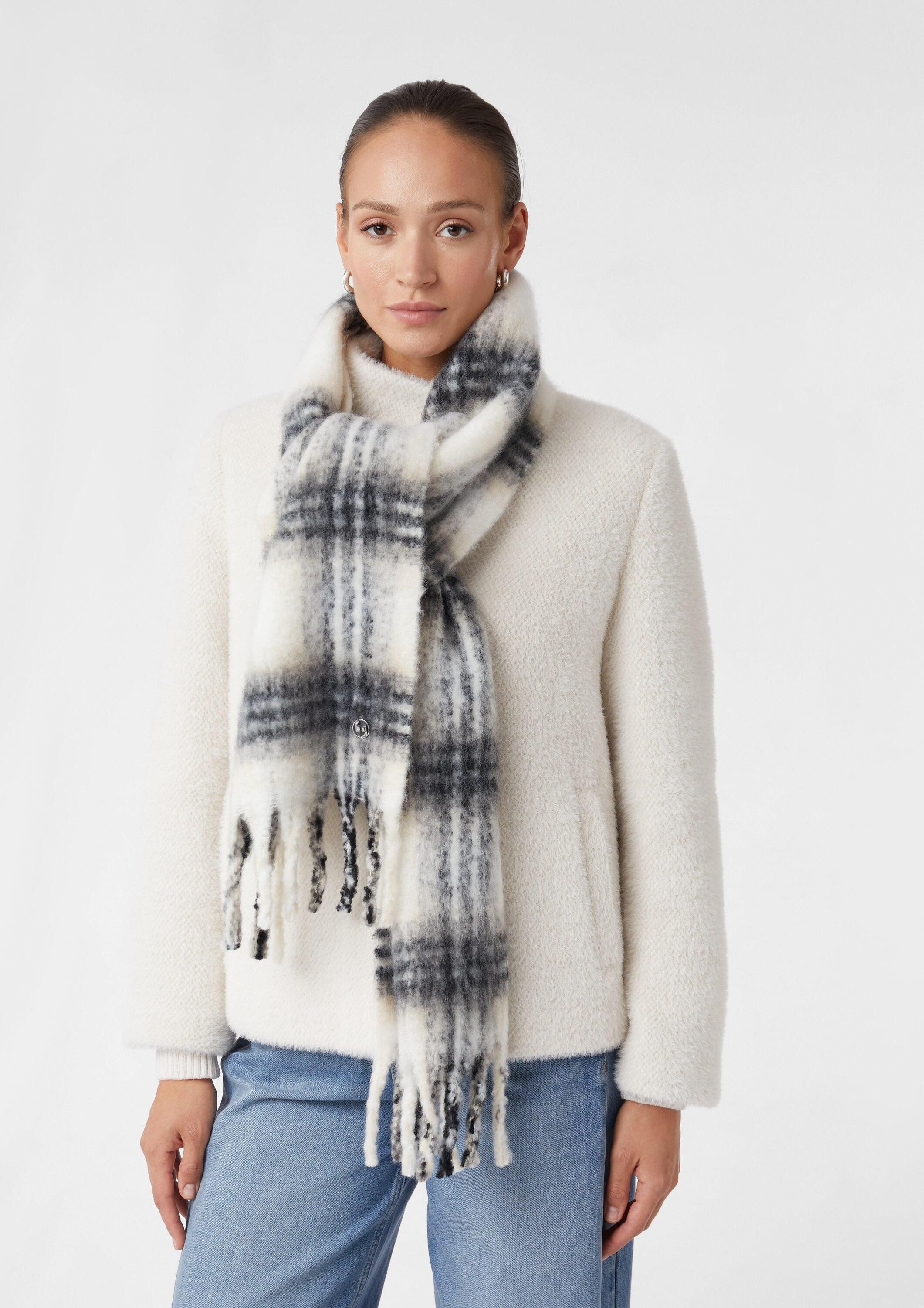 comma Schal Tuch, Flauschiger Schal aus Wollmix mit Fransen günstig online kaufen