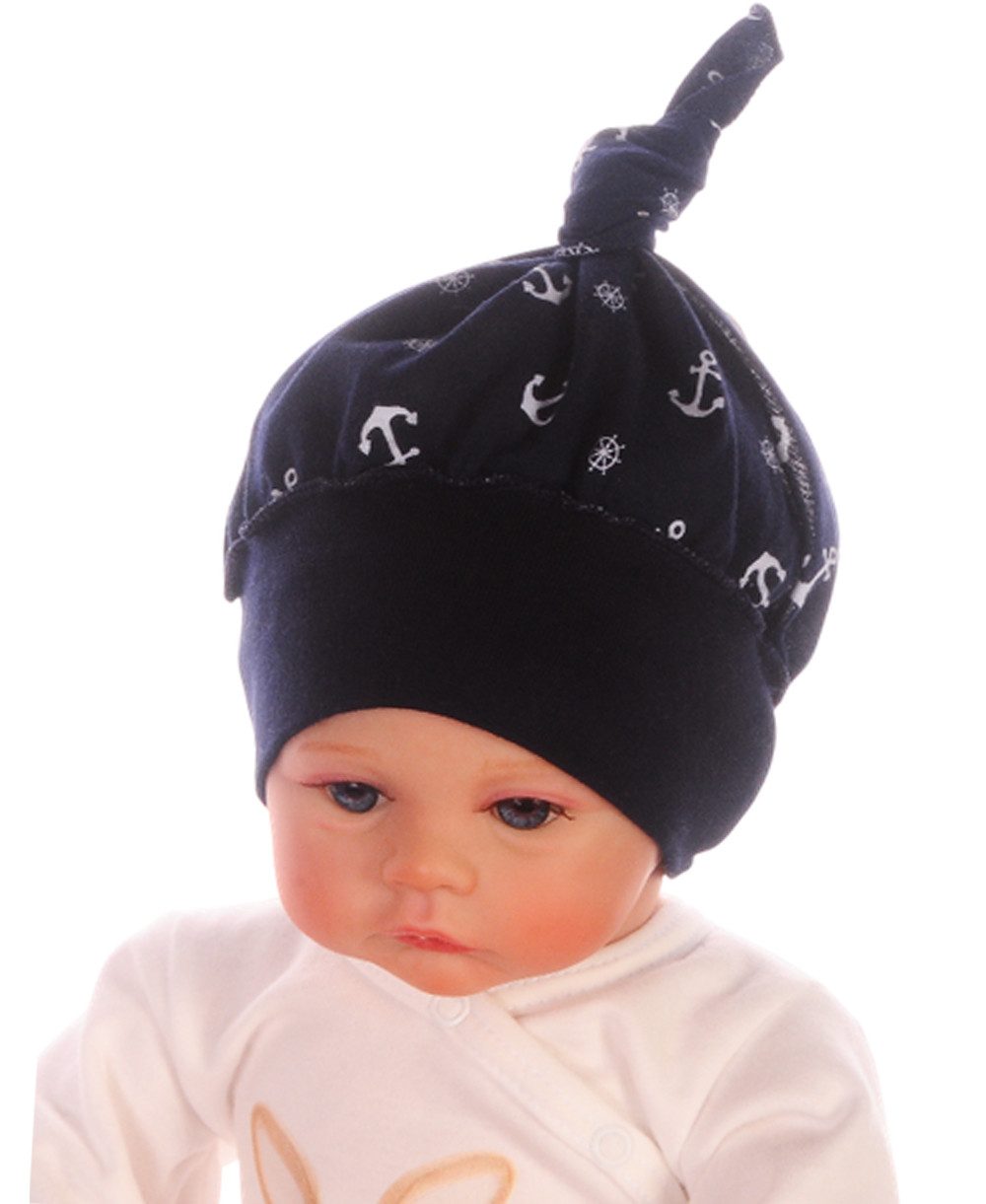 La Bortini Kopftuch Baby Stirnnabd Tuch Sommer Mütze Sommermütze in Blau mit Anker, elastisch, weich, gemustert, neutral für Neugeborene