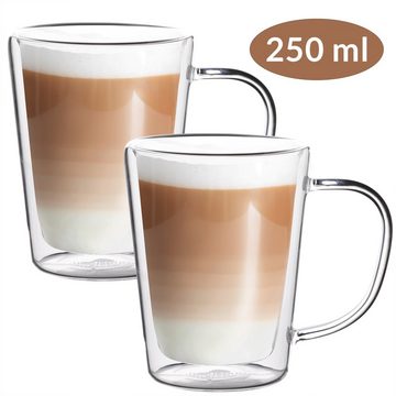 monzana Teeglas, 4 x Thermogläser doppelwandig aus Glas mit Henkel isoliert 250 ml